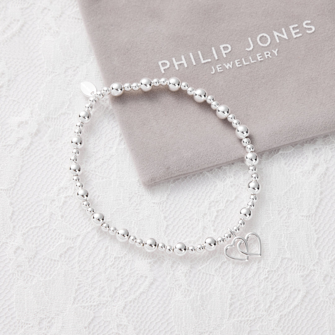 Heart Link Beaded Stretch Bridal Bracelet