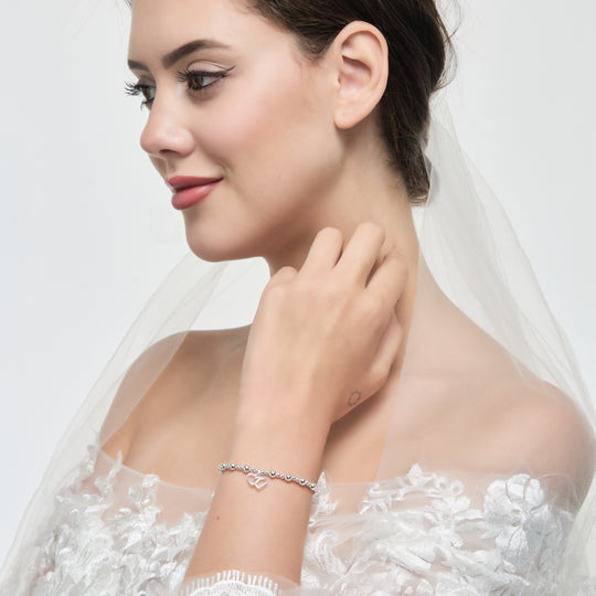 Heart Link Beaded Stretch Bridal Bracelet