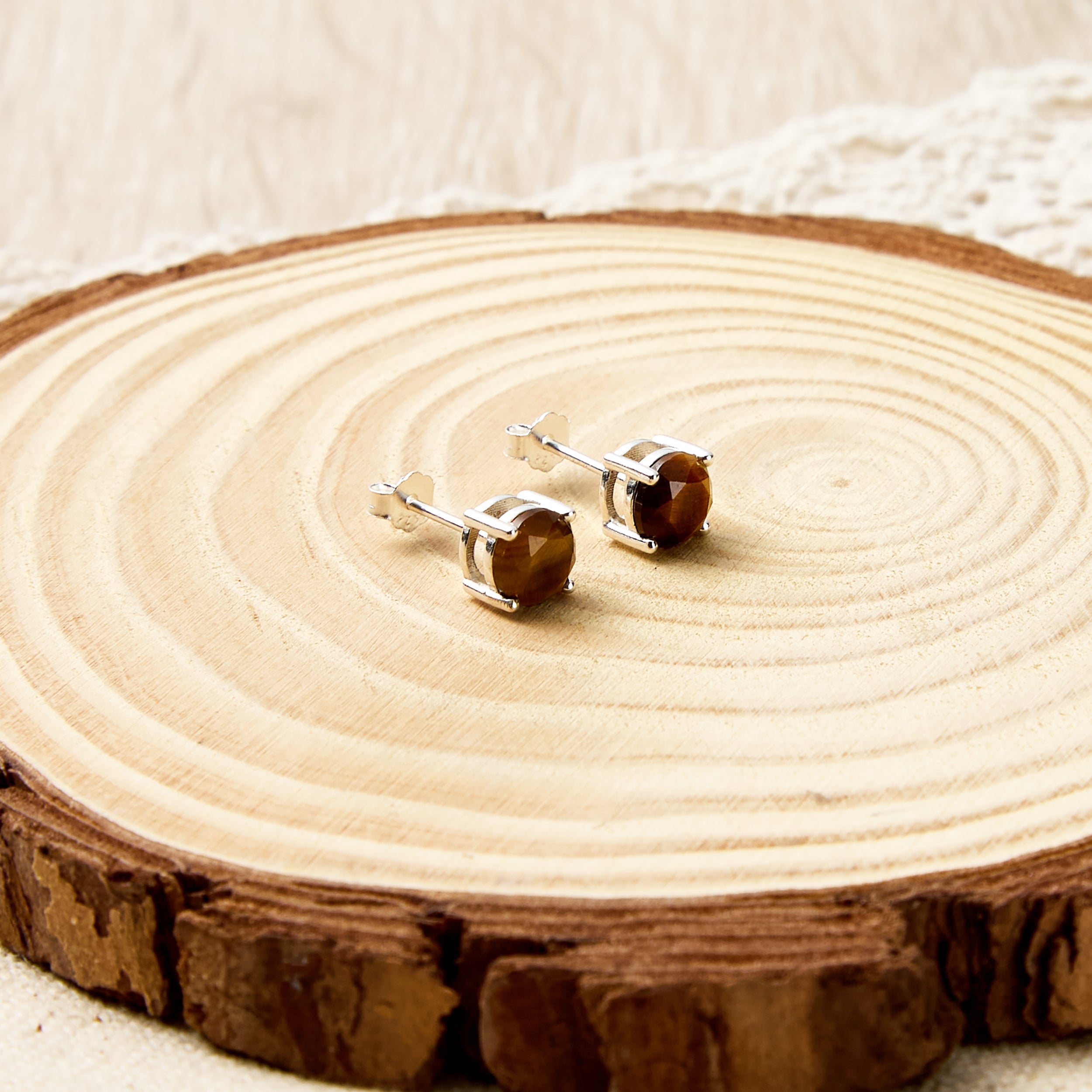 Sterling Silver Tigers Eye Gemstone Earrings with Quote Card