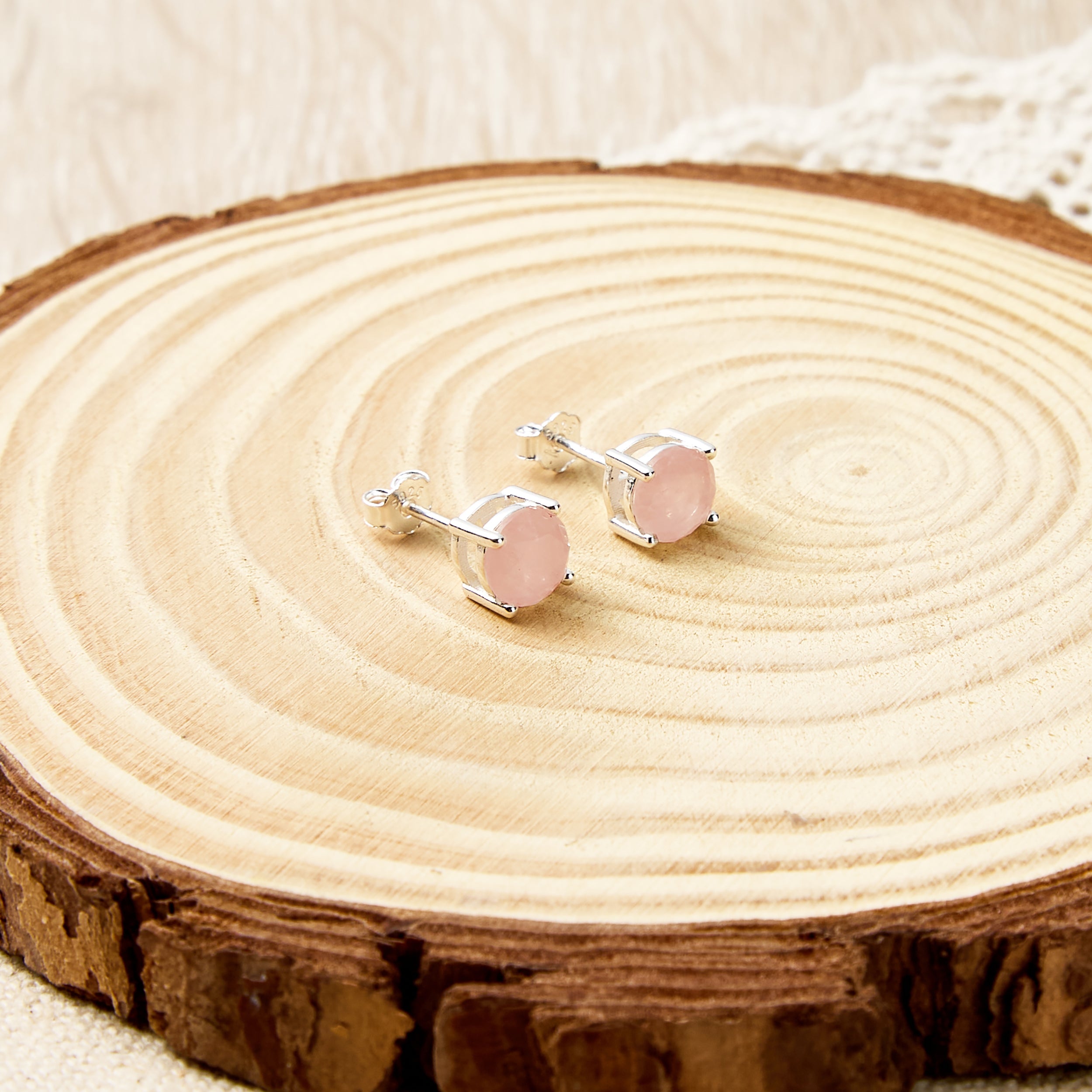 Sterling Silver Rose Quartz Gemstone Earrings