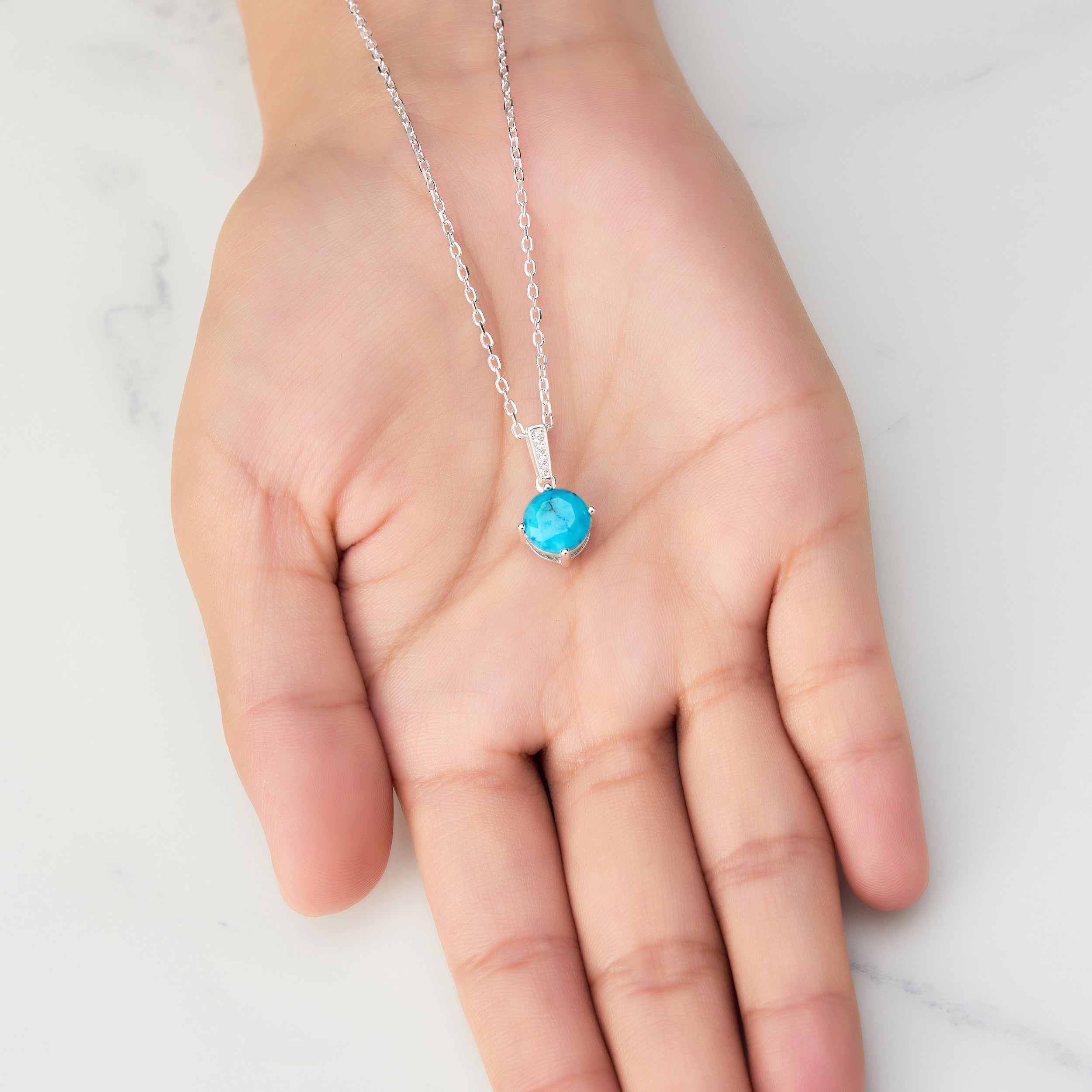 Sterling Silver Synthetic Turquoise Gemstone Necklace