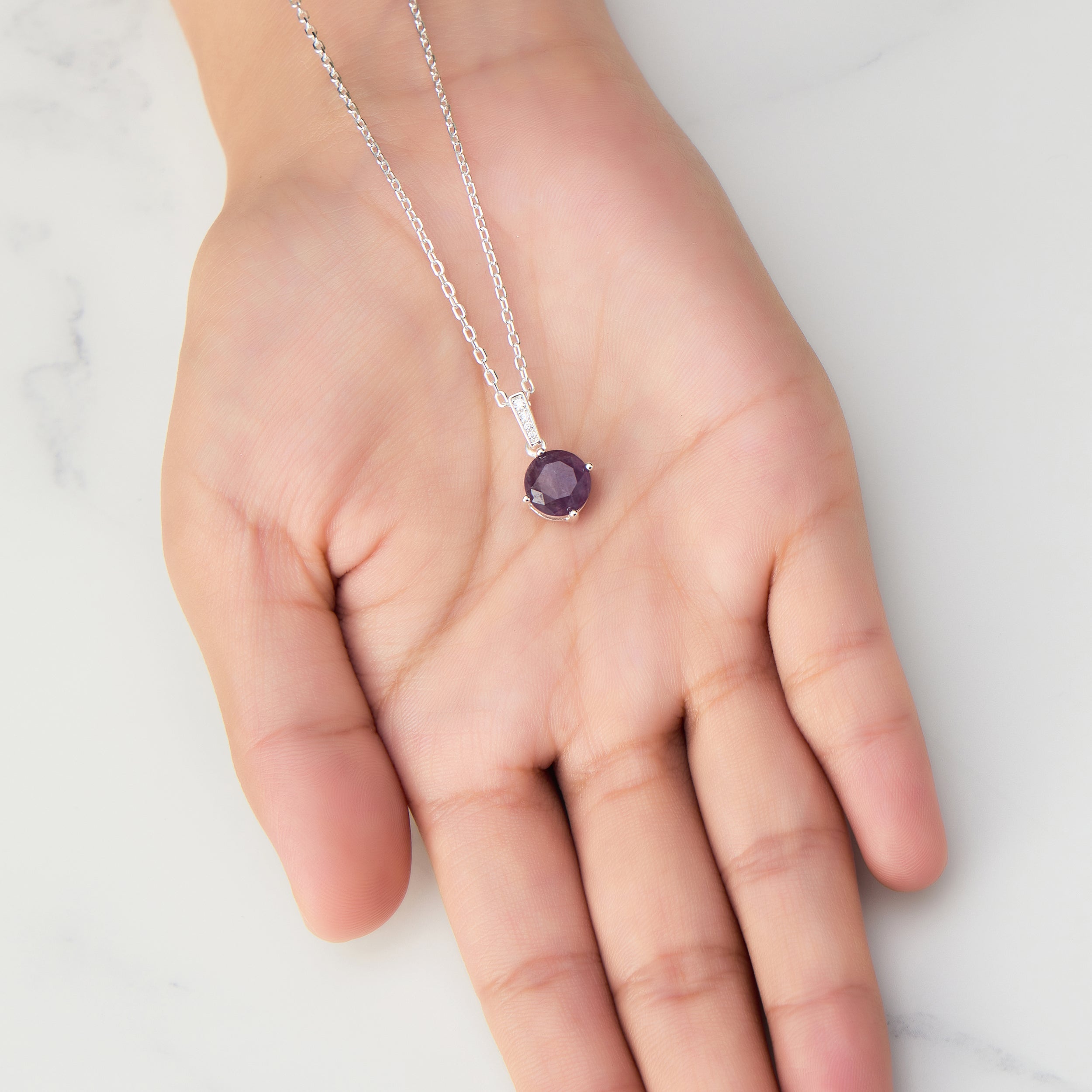 Sterling Silver Amethyst Gemstone Necklace with Quote Card