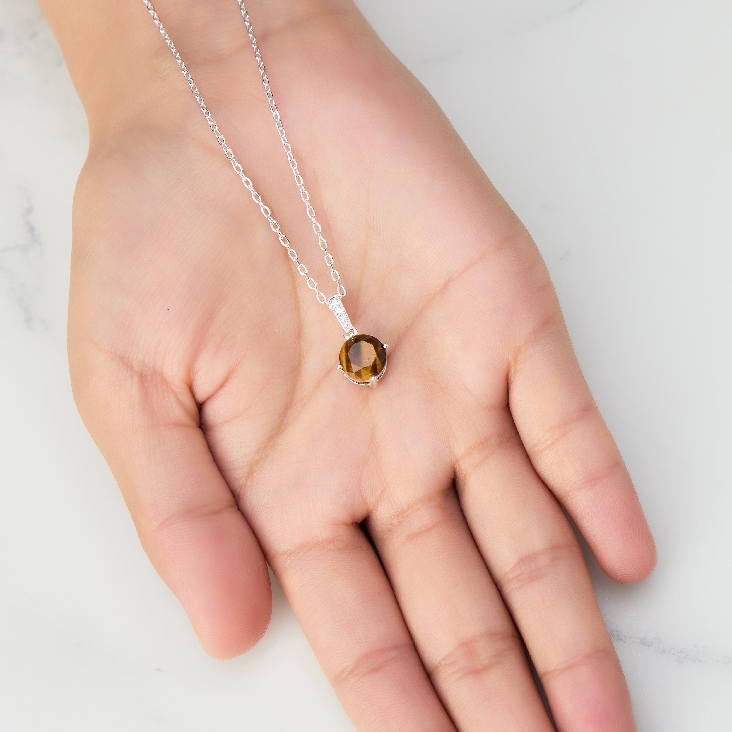 Sterling Silver Tigers Eye Gemstone Necklace