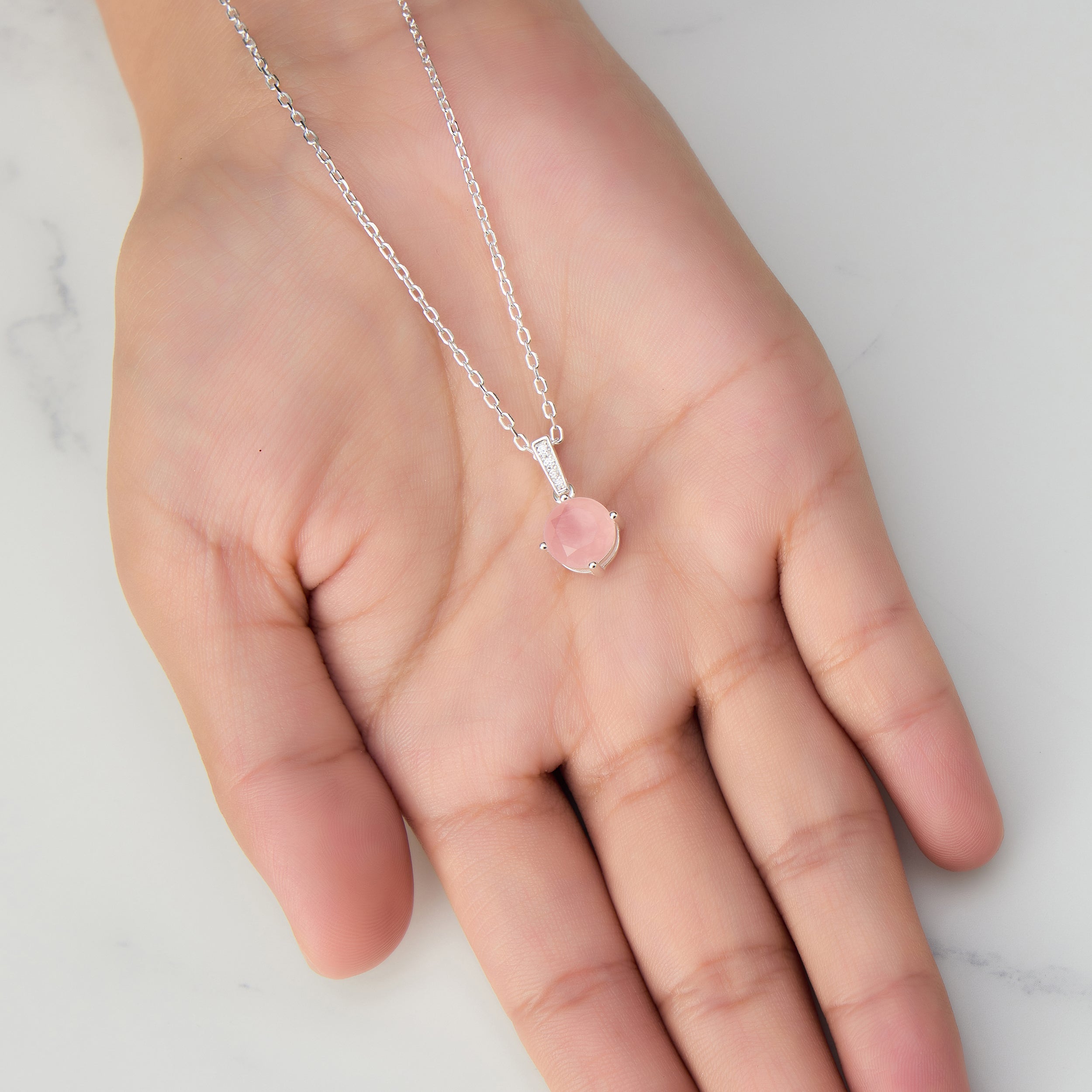 Sterling Silver Rose Quartz Gemstone Necklace with Quote Card