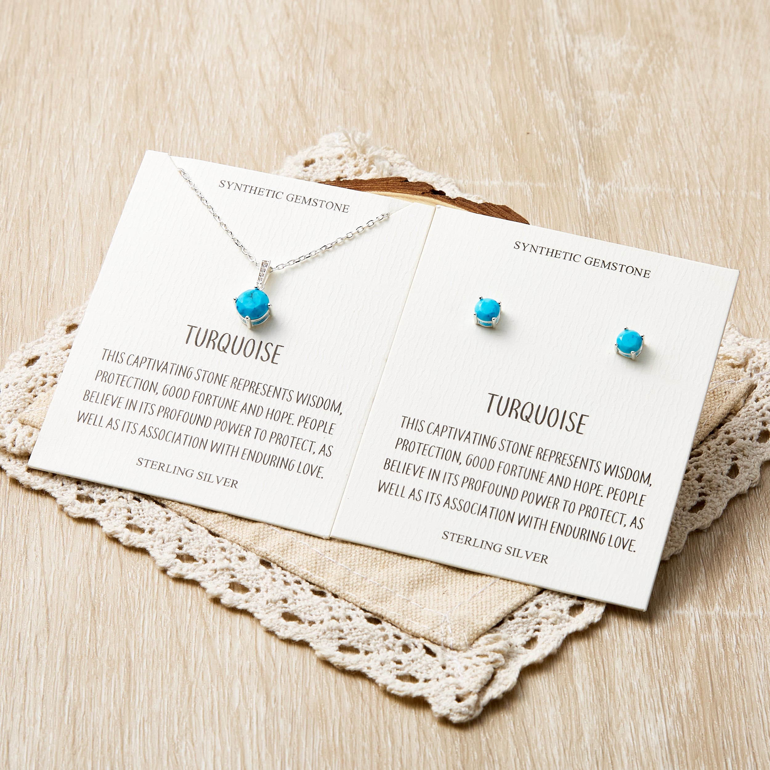 Sterling Silver Synthetic Turquoise Gemstone Set with Quote Card