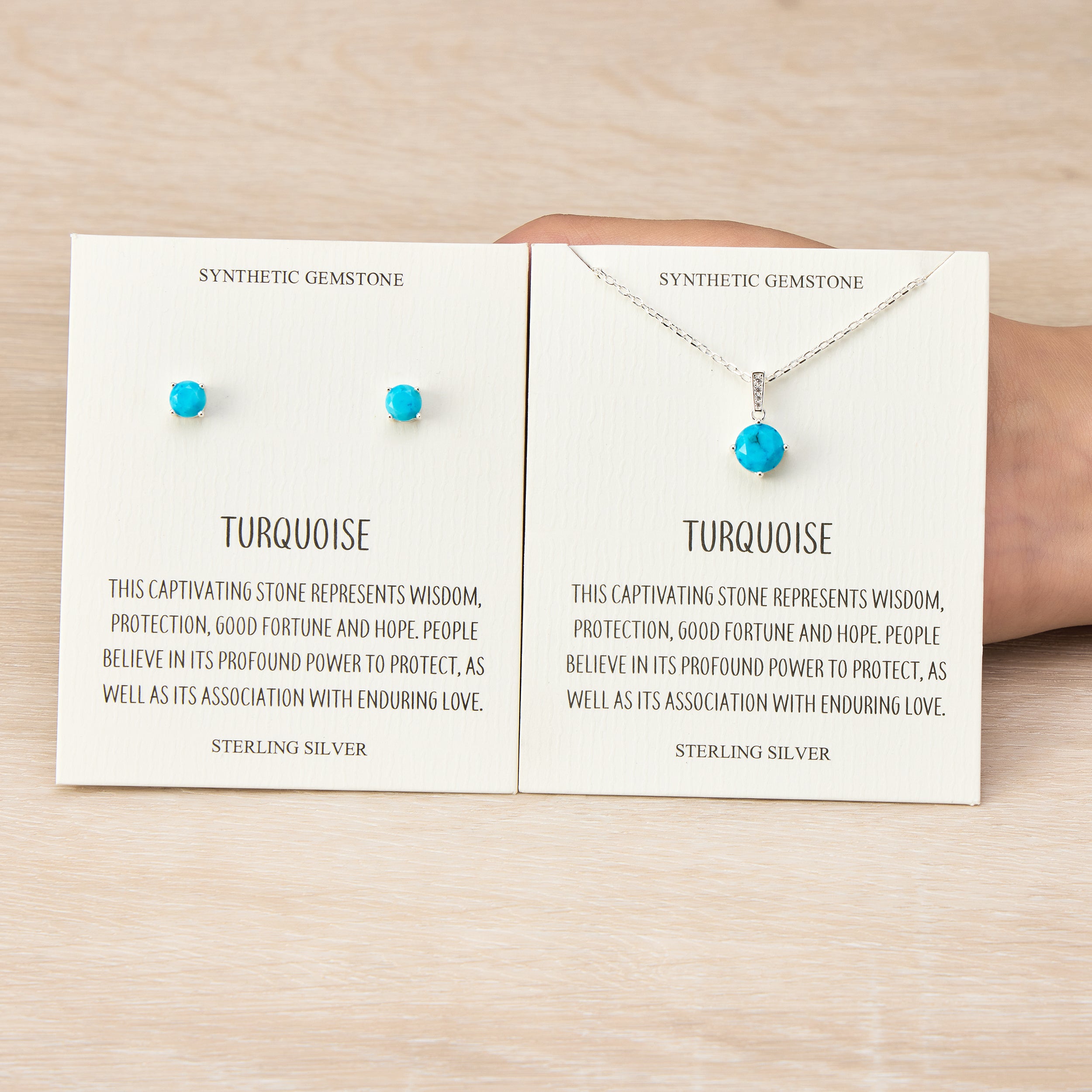 Sterling Silver Synthetic Turquoise Gemstone Set with Quote Card