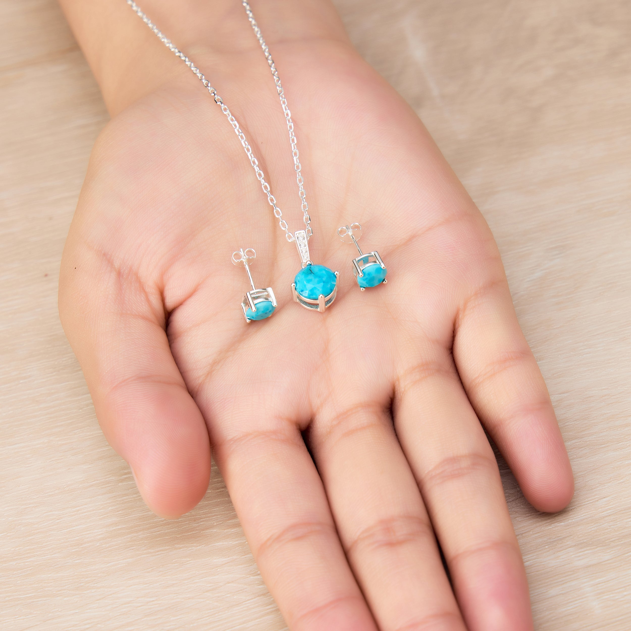 Sterling Silver Synthetic Turquoise Gemstone Set