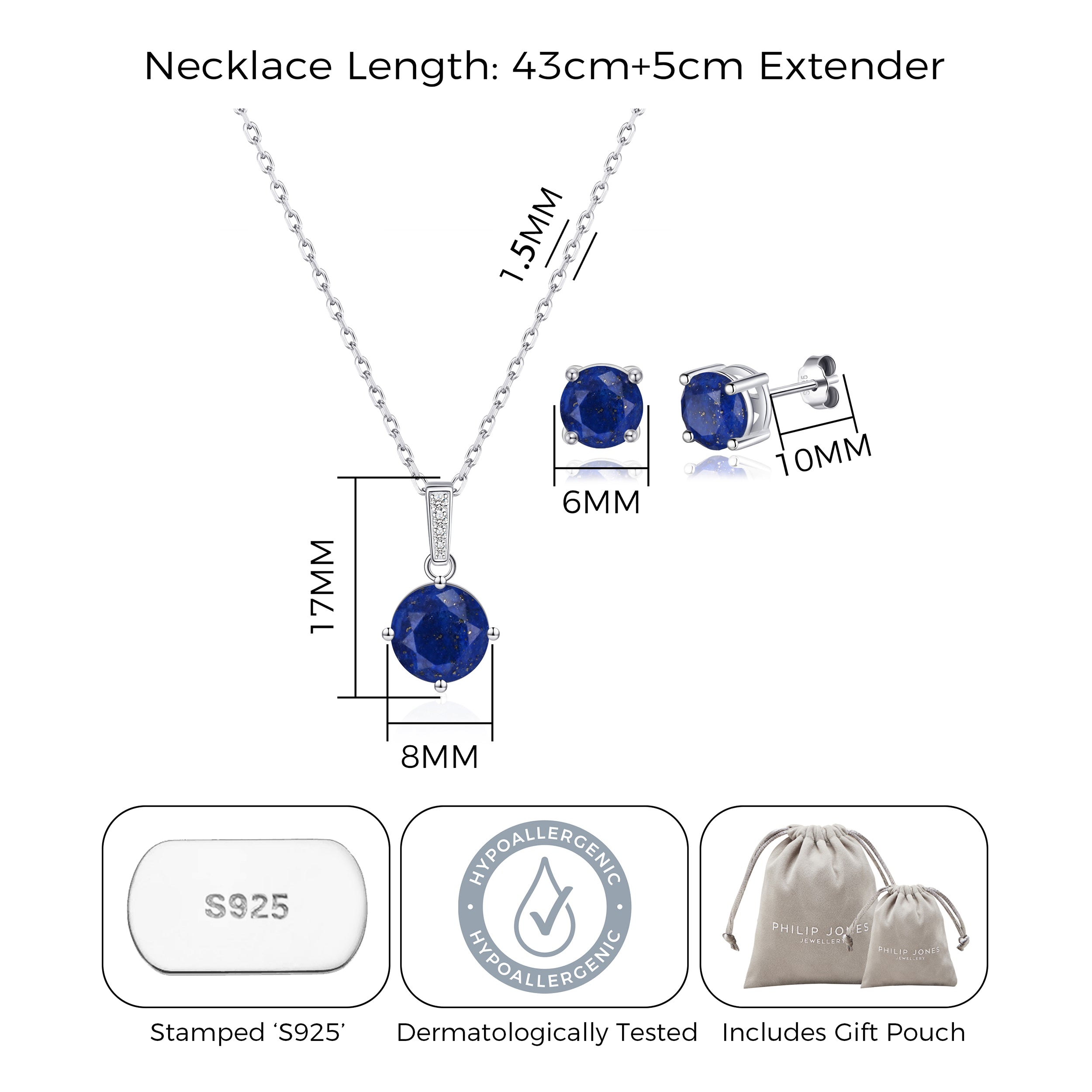 Sterling Silver Lapis Gemstone Set