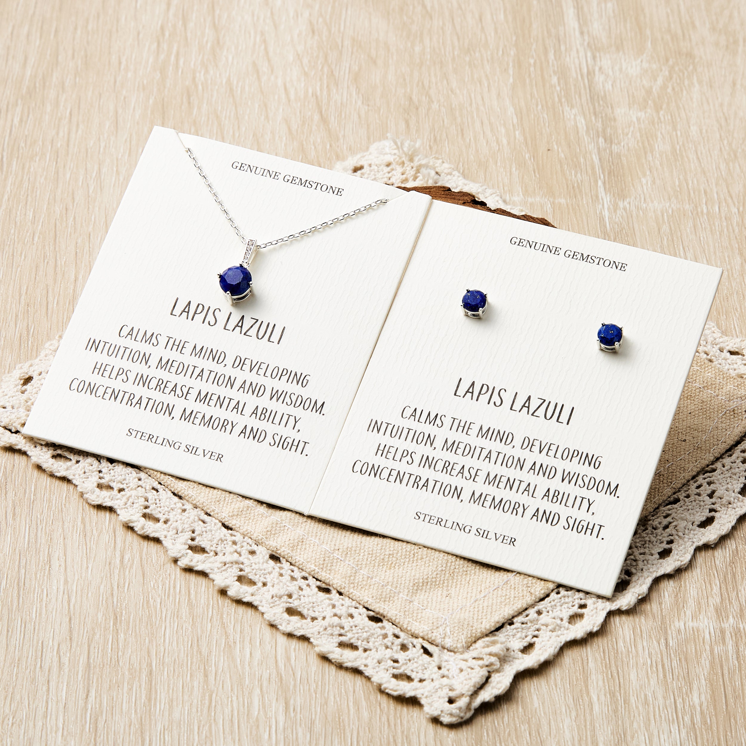 Sterling Silver Lapis Gemstone Set with Quote Card