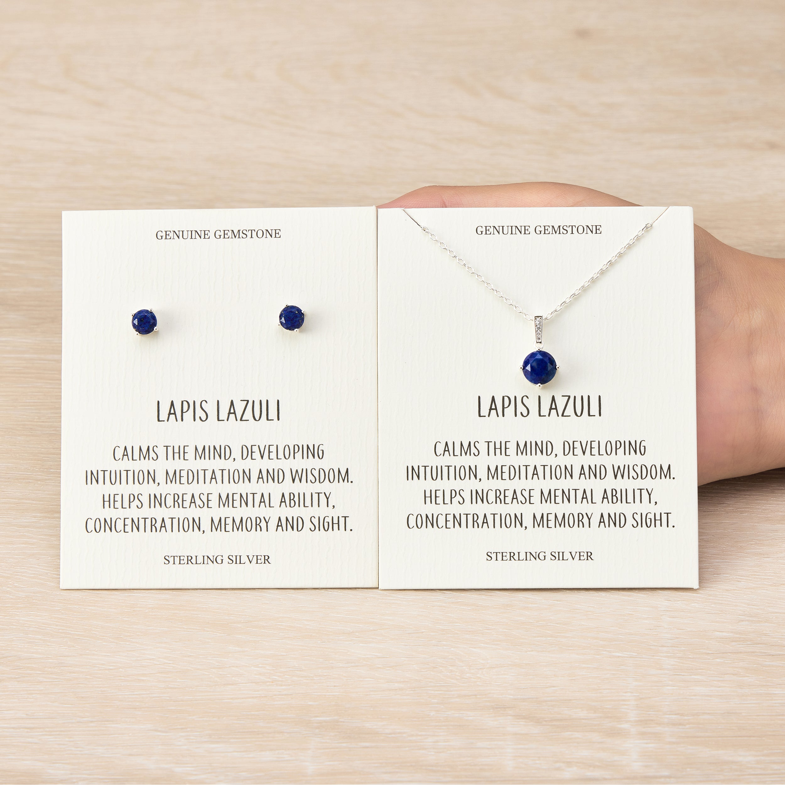 Sterling Silver Lapis Gemstone Set with Quote Card