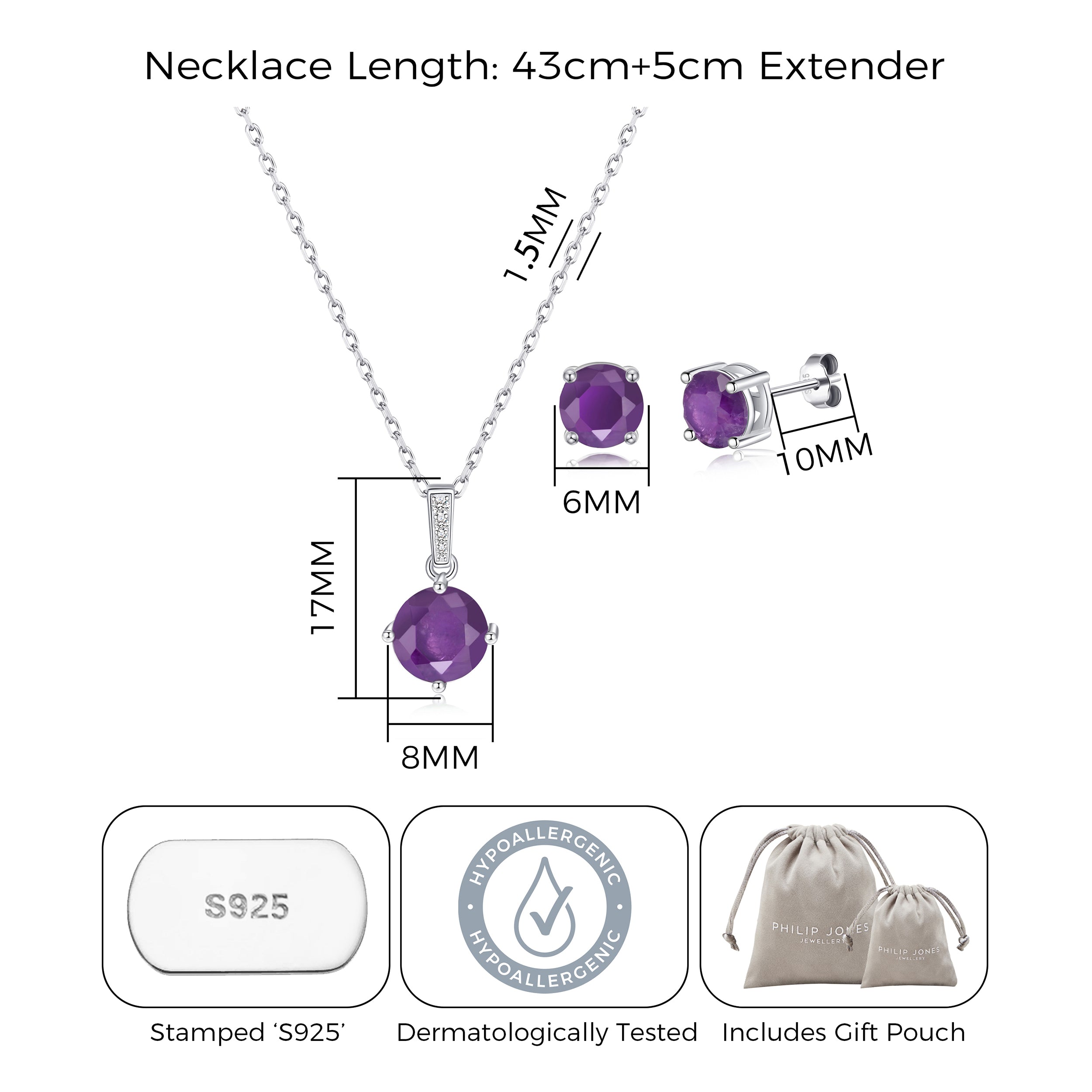 Sterling Silver Amethyst Gemstone Set