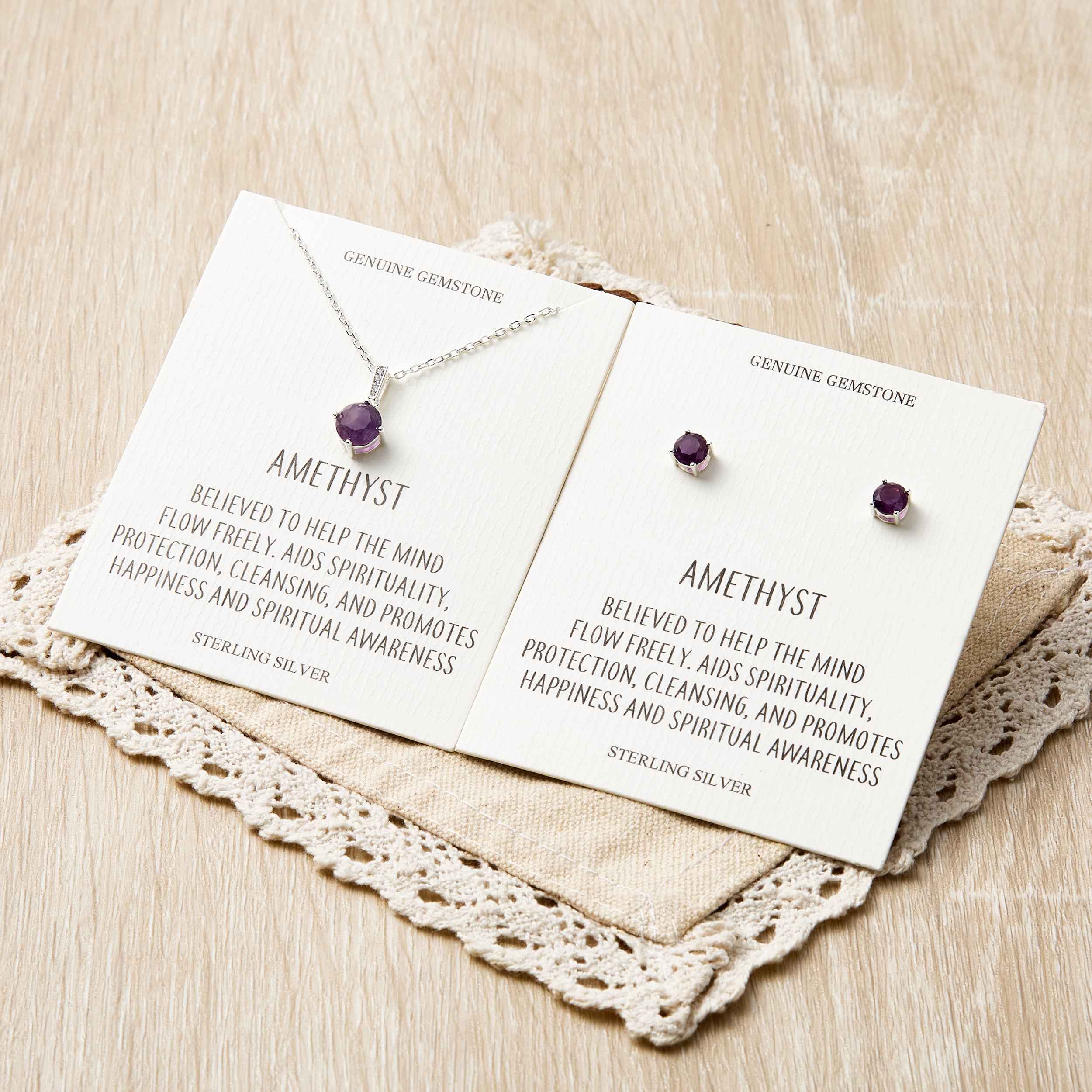 Sterling Silver Amethyst Gemstone Set with Quote Card