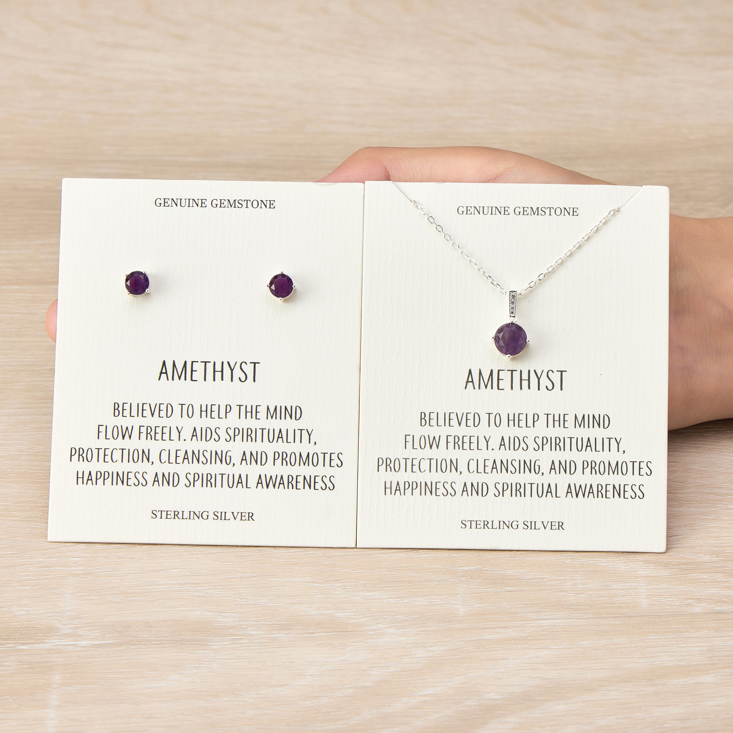 Sterling Silver Amethyst Gemstone Set with Quote Card