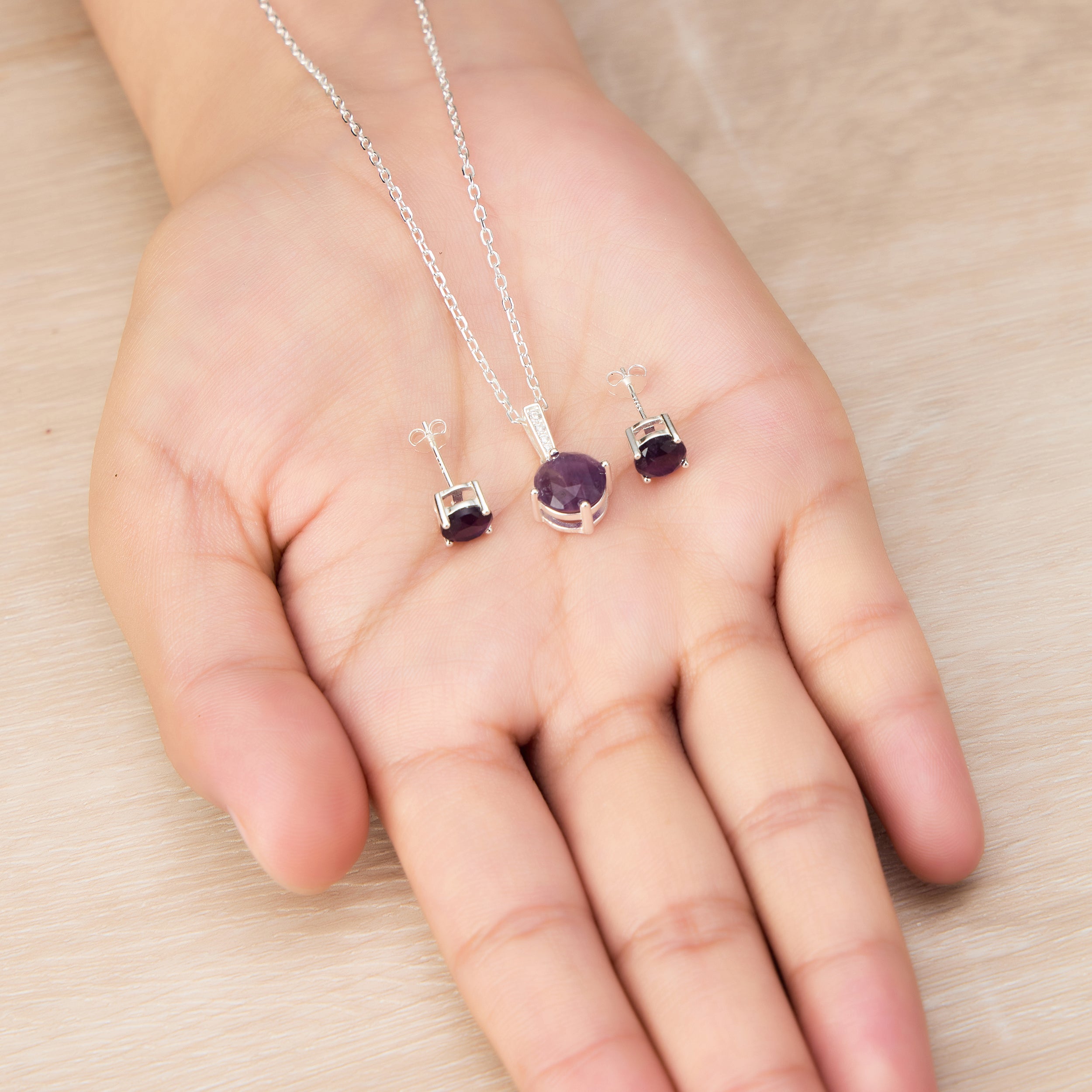 Sterling Silver Amethyst Gemstone Set