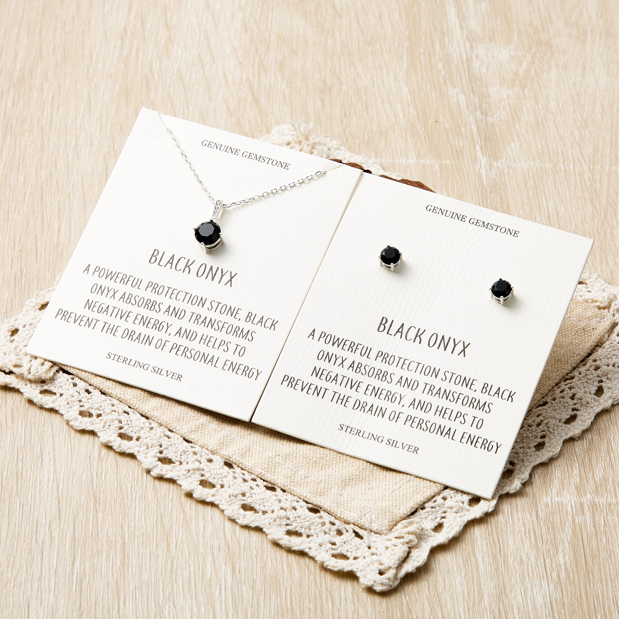 Sterling Silver Black Onyx Gemstone Set with Quote Card