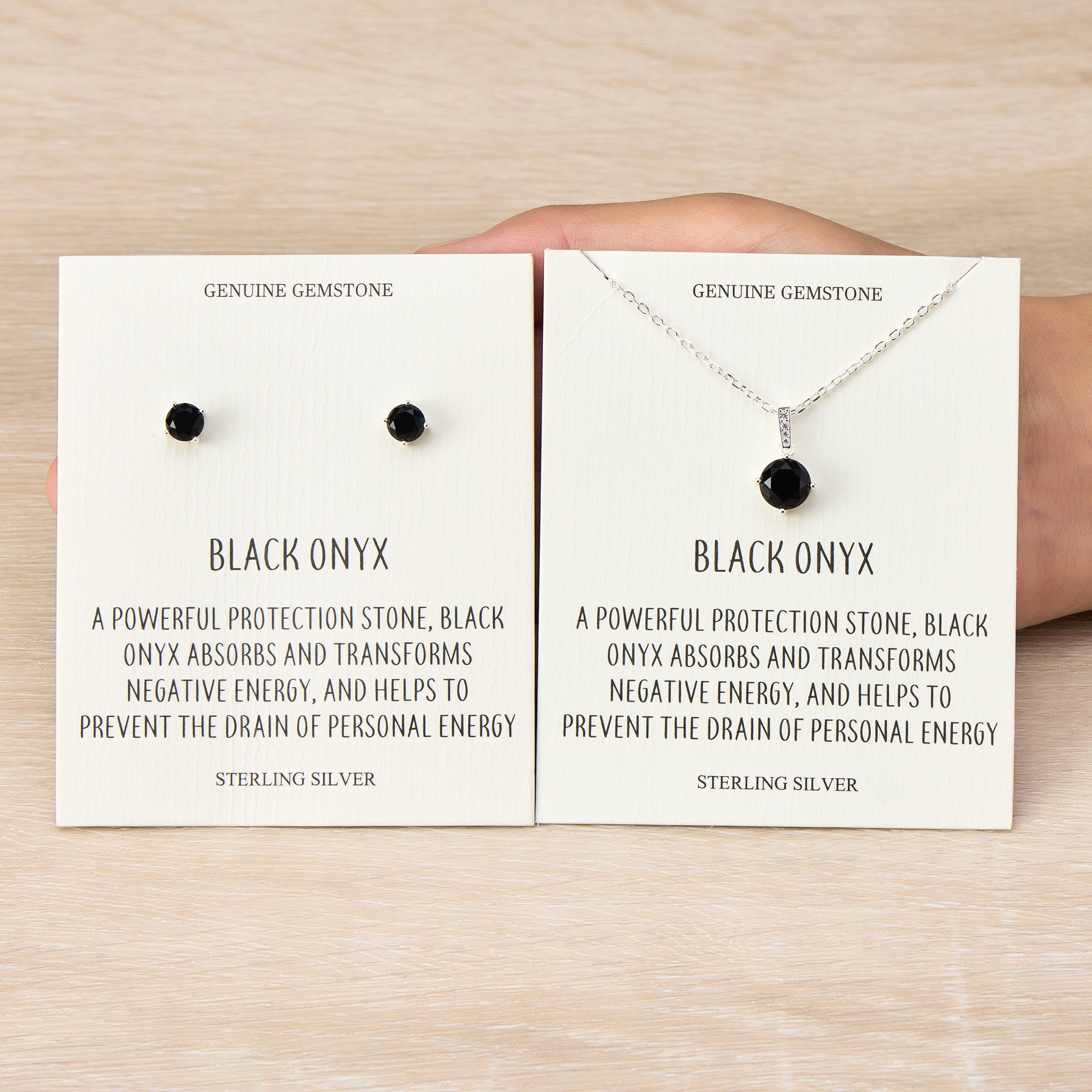 Sterling Silver Black Onyx Gemstone Set with Quote Card