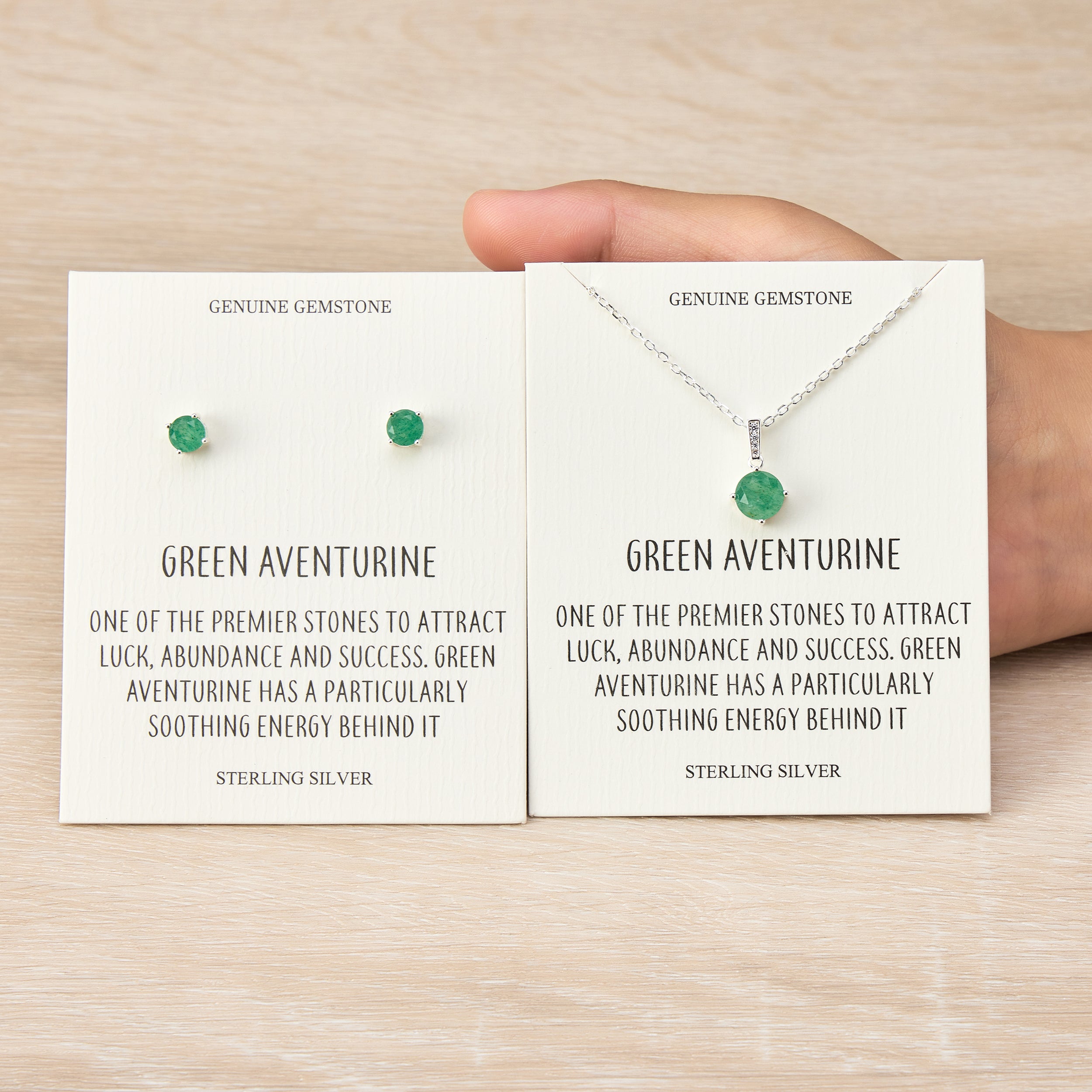 Sterling Silver Green Aventurine Gemstone Set with Quote Card