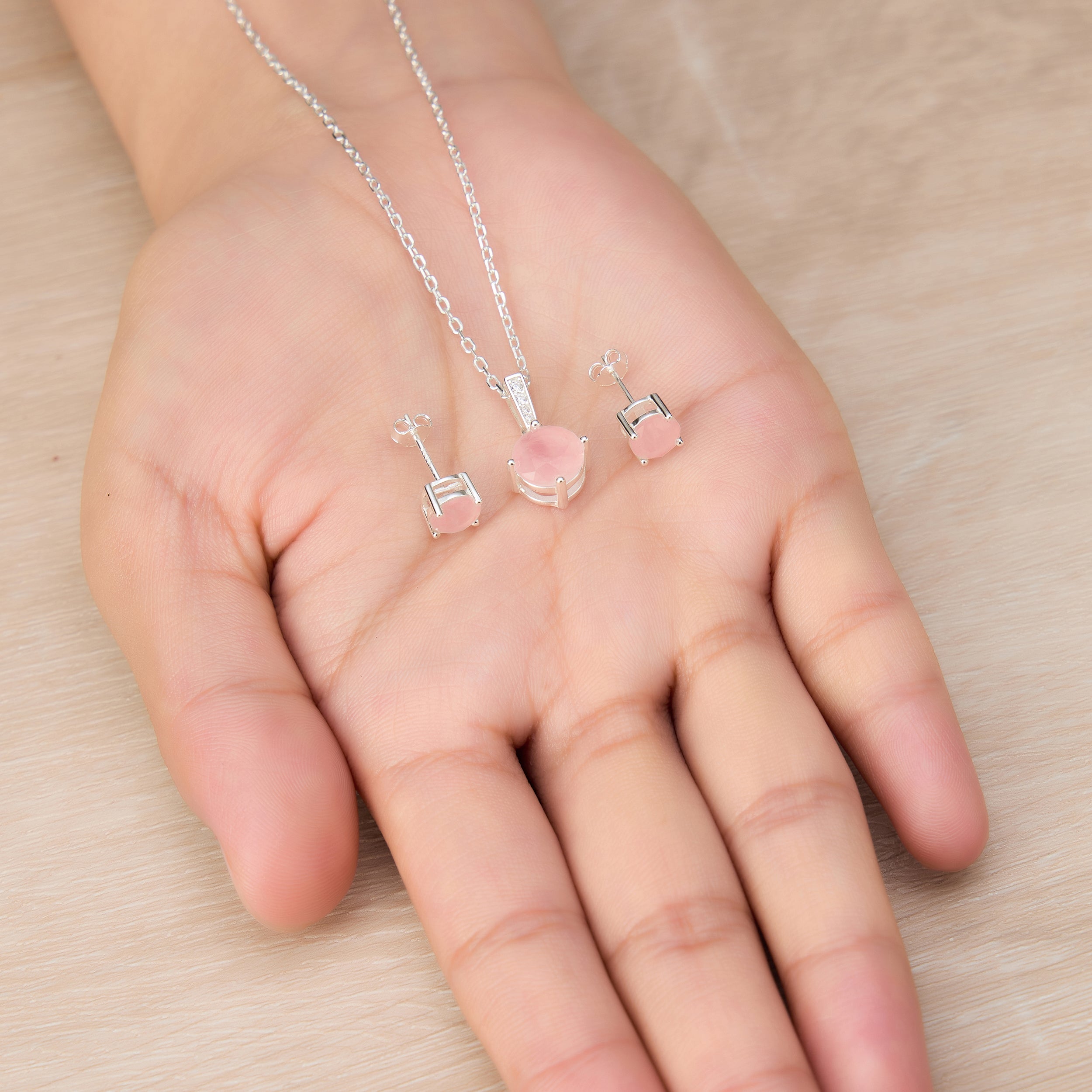 Sterling Silver Rose Quartz Gemstone Set