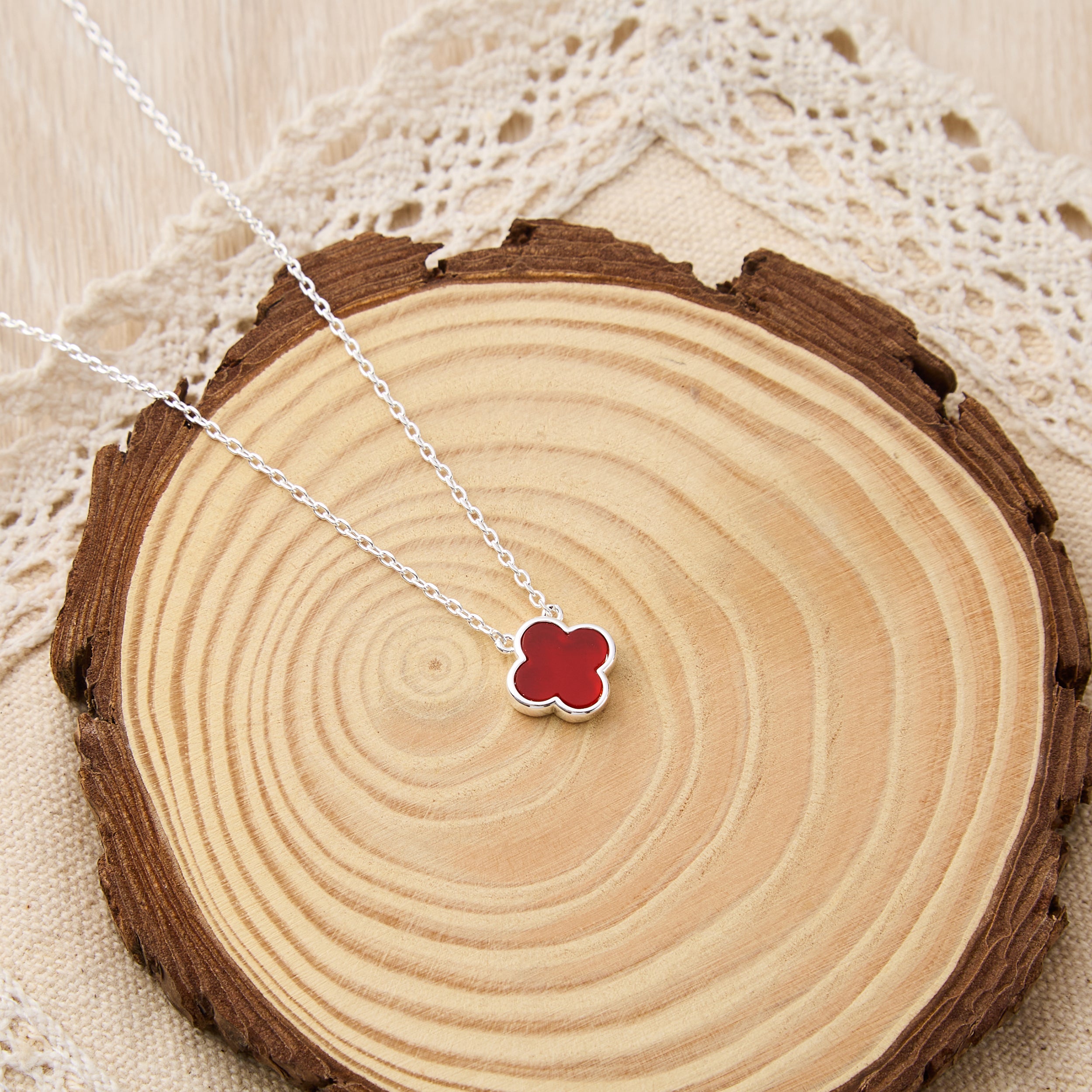 Carnelian Gemstone Clover Necklace