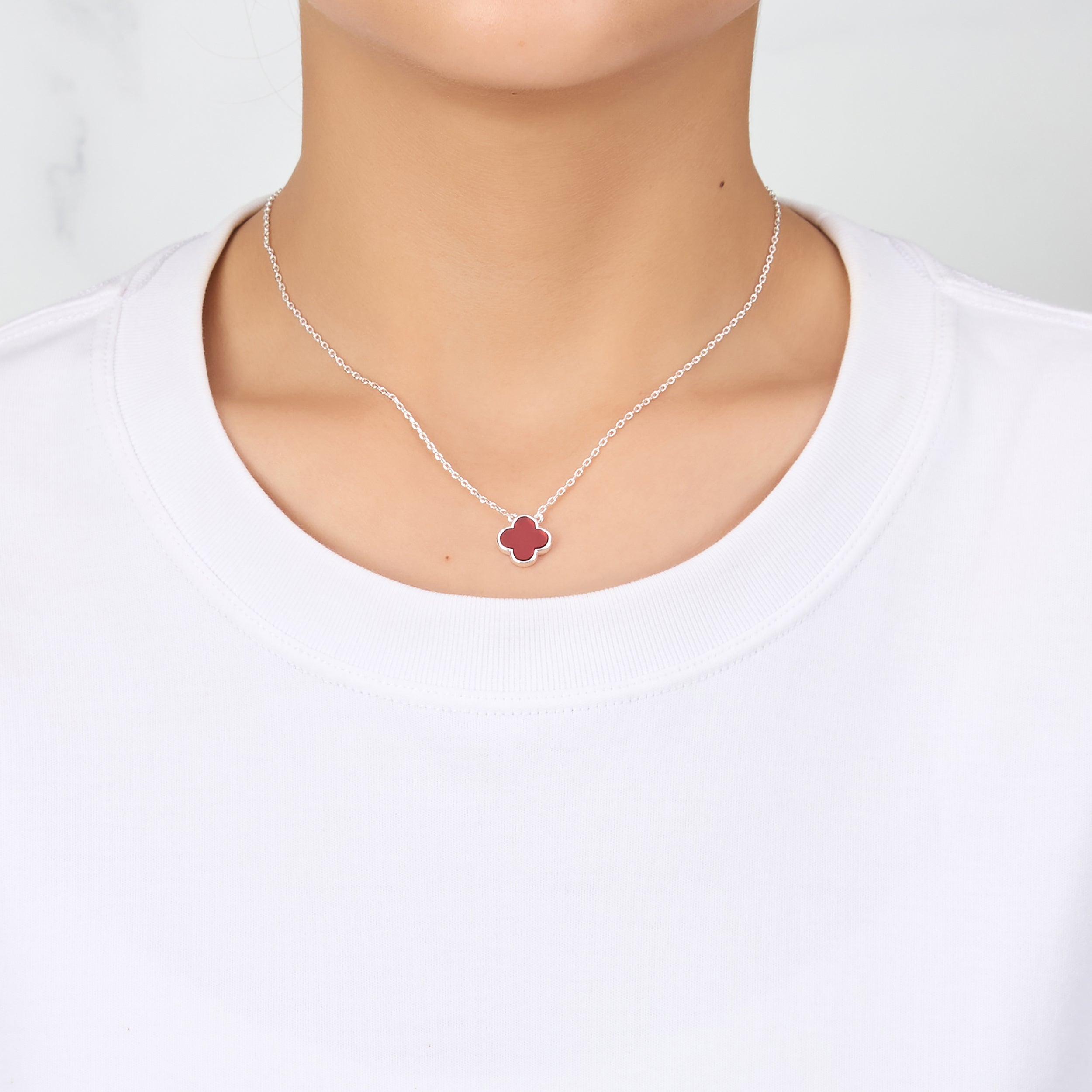 Carnelian Gemstone Clover Necklace