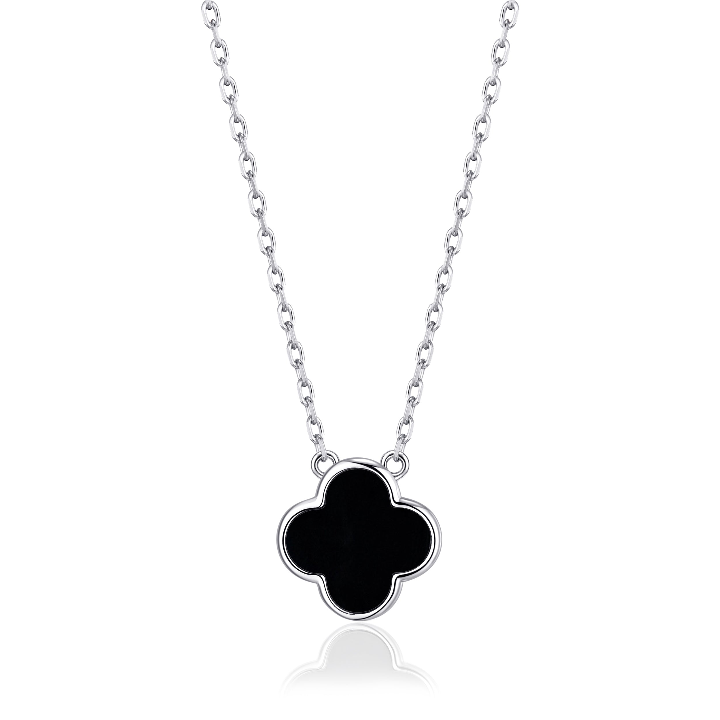 Black Onyx Gemstone Clover Necklace