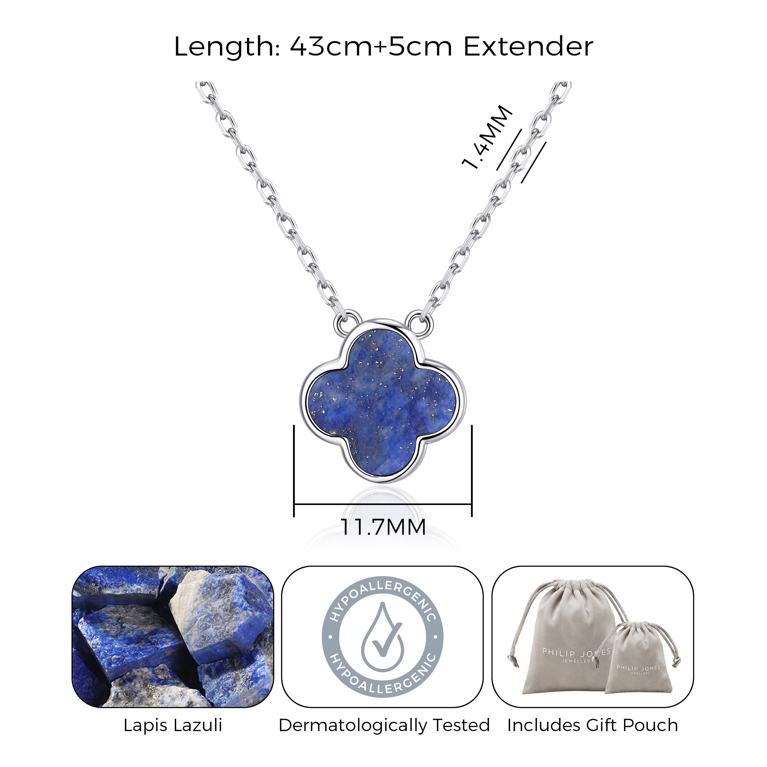 Lapis Gemstone Clover Necklace