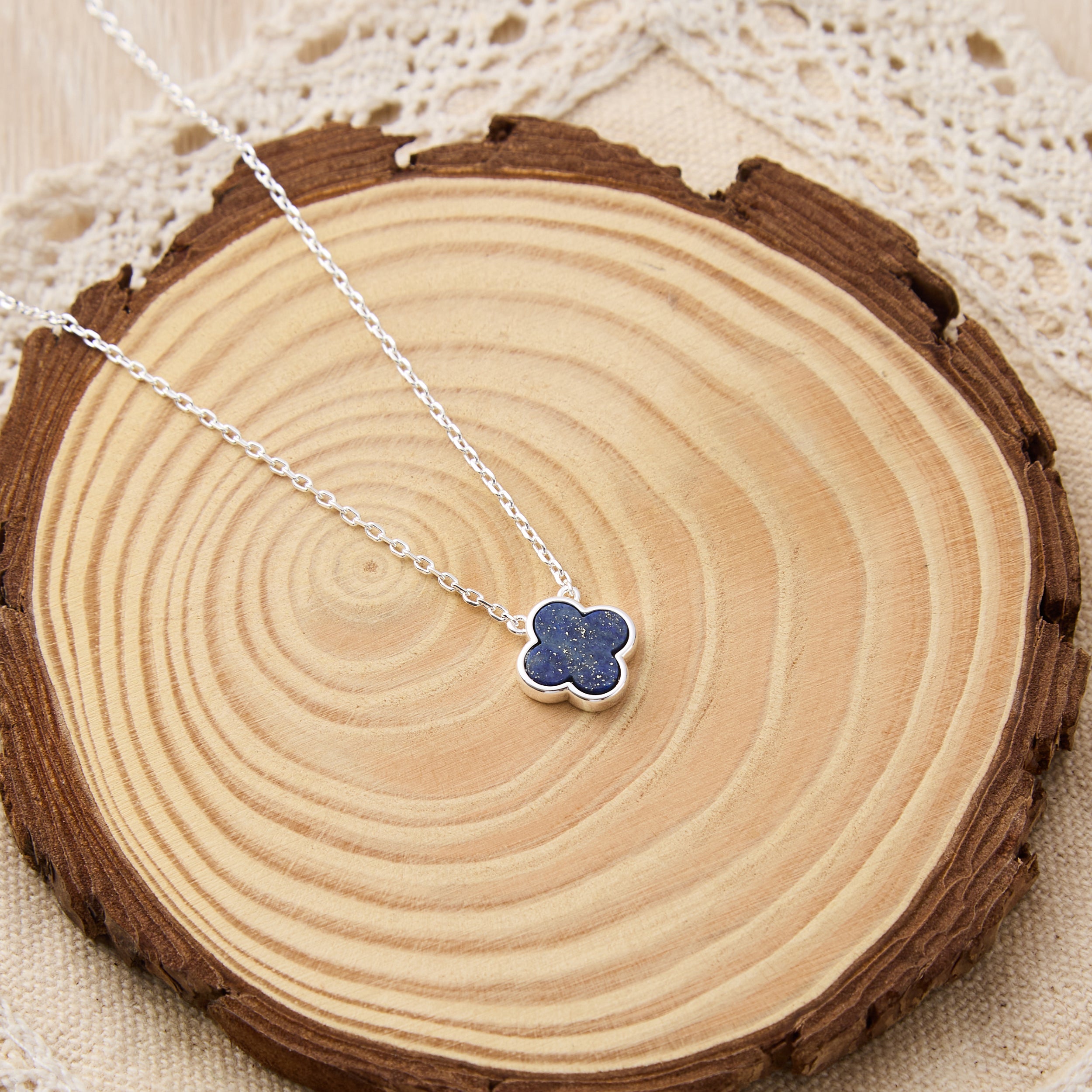 Lapis Gemstone Clover Necklace