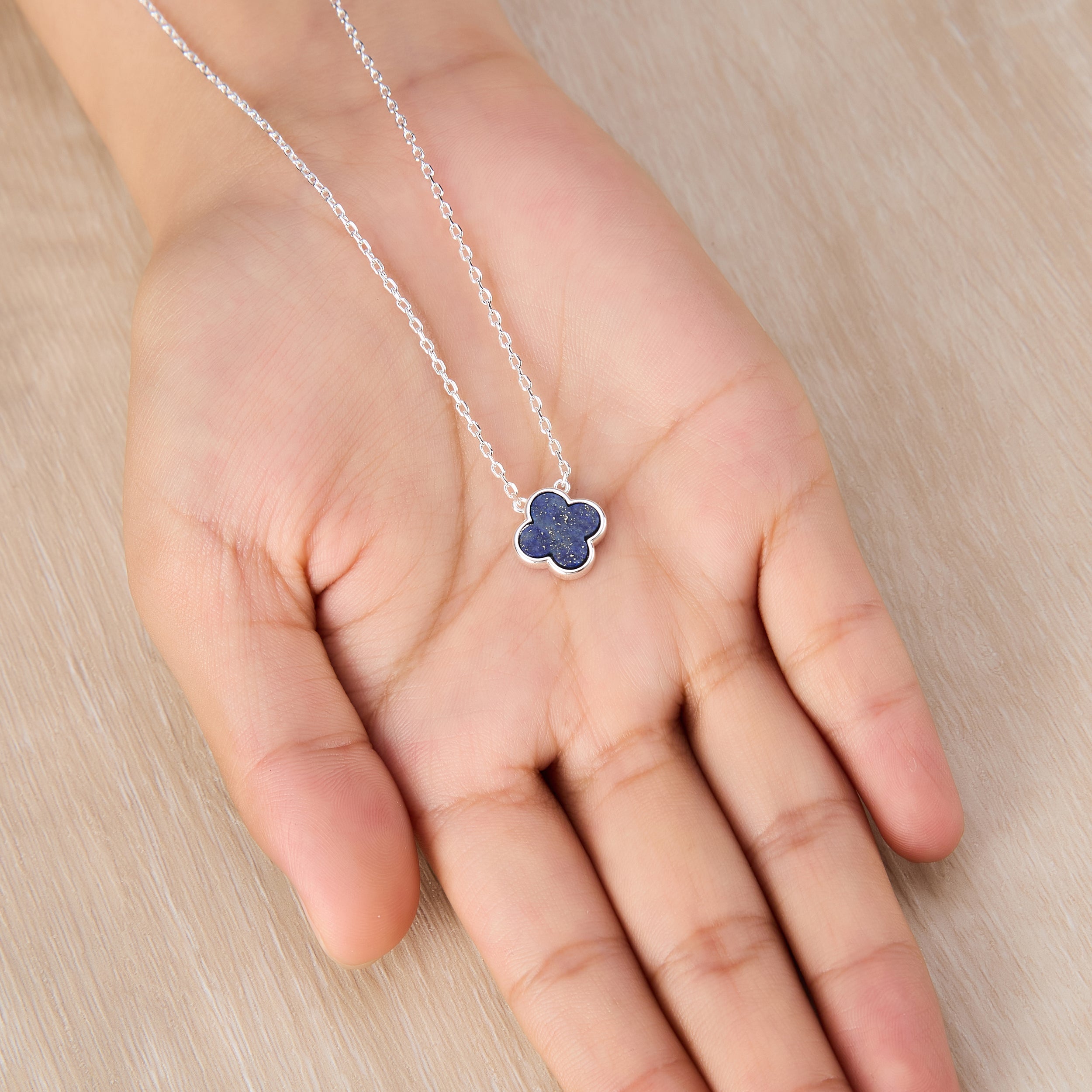 Lapis Gemstone Clover Necklace