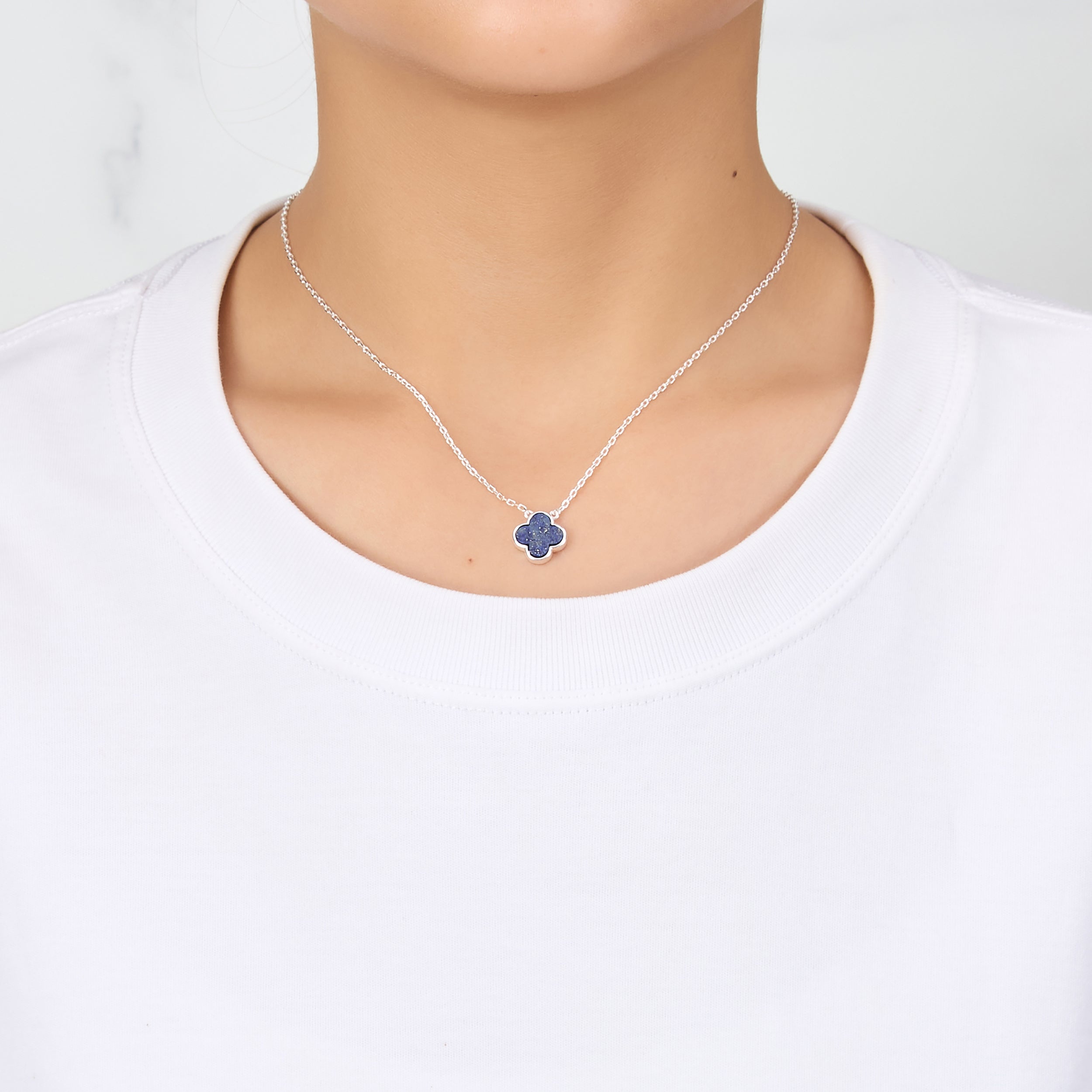 Lapis Gemstone Clover Necklace