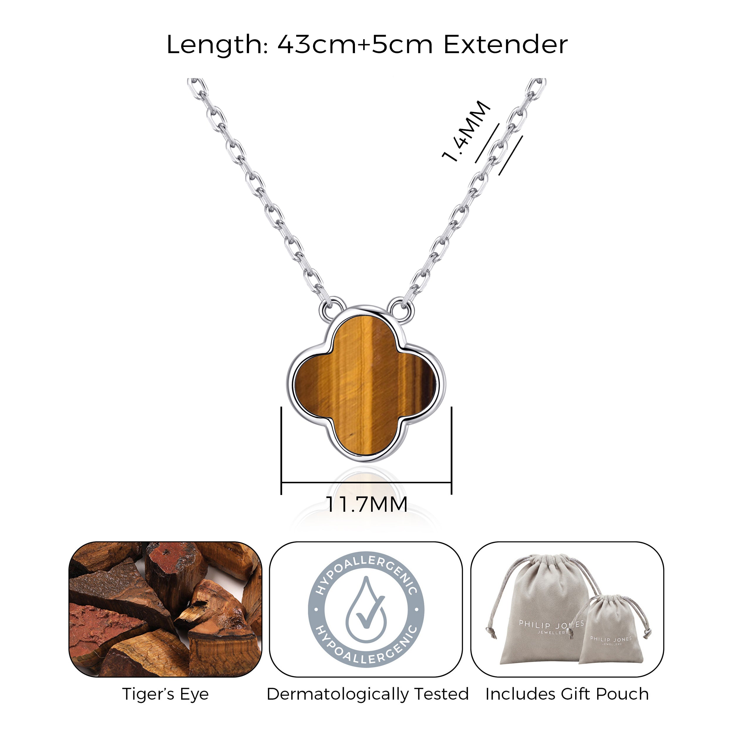 Tigers Eye Gemstone Clover Necklace