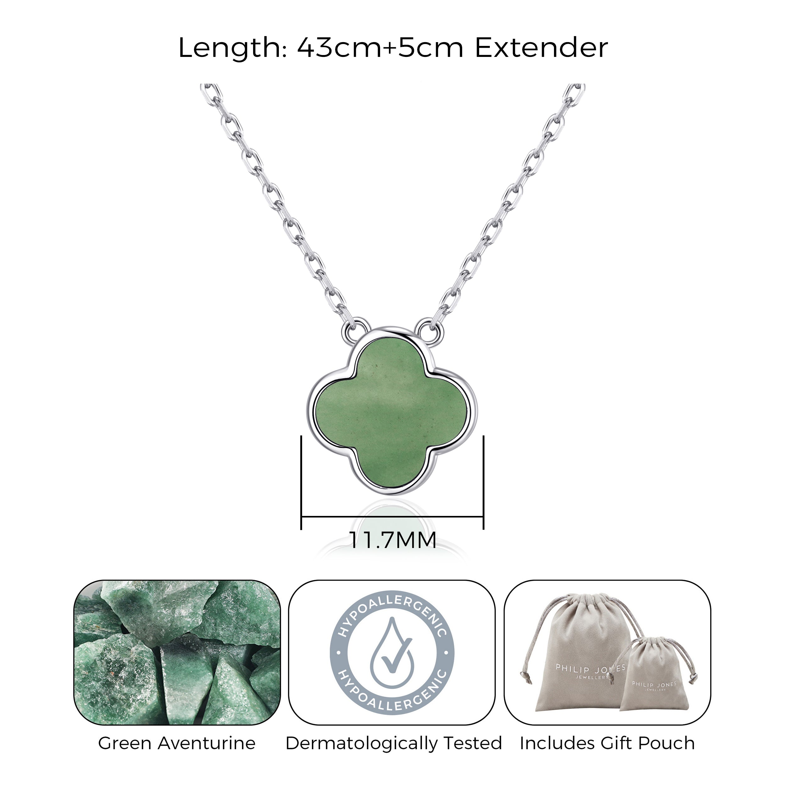 Green Aventurine Gemstone Clover Necklace