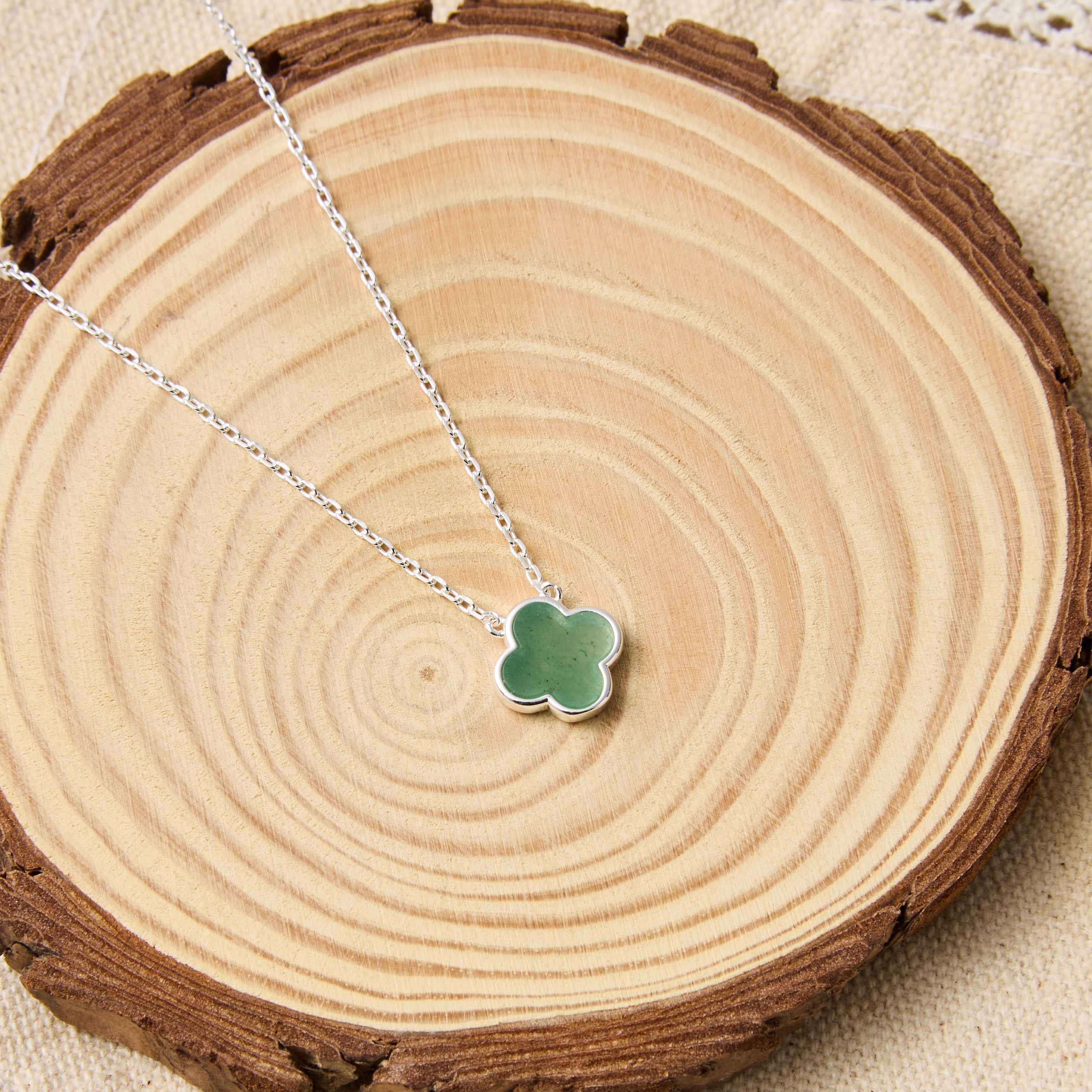 Green Aventurine Gemstone Clover Necklace