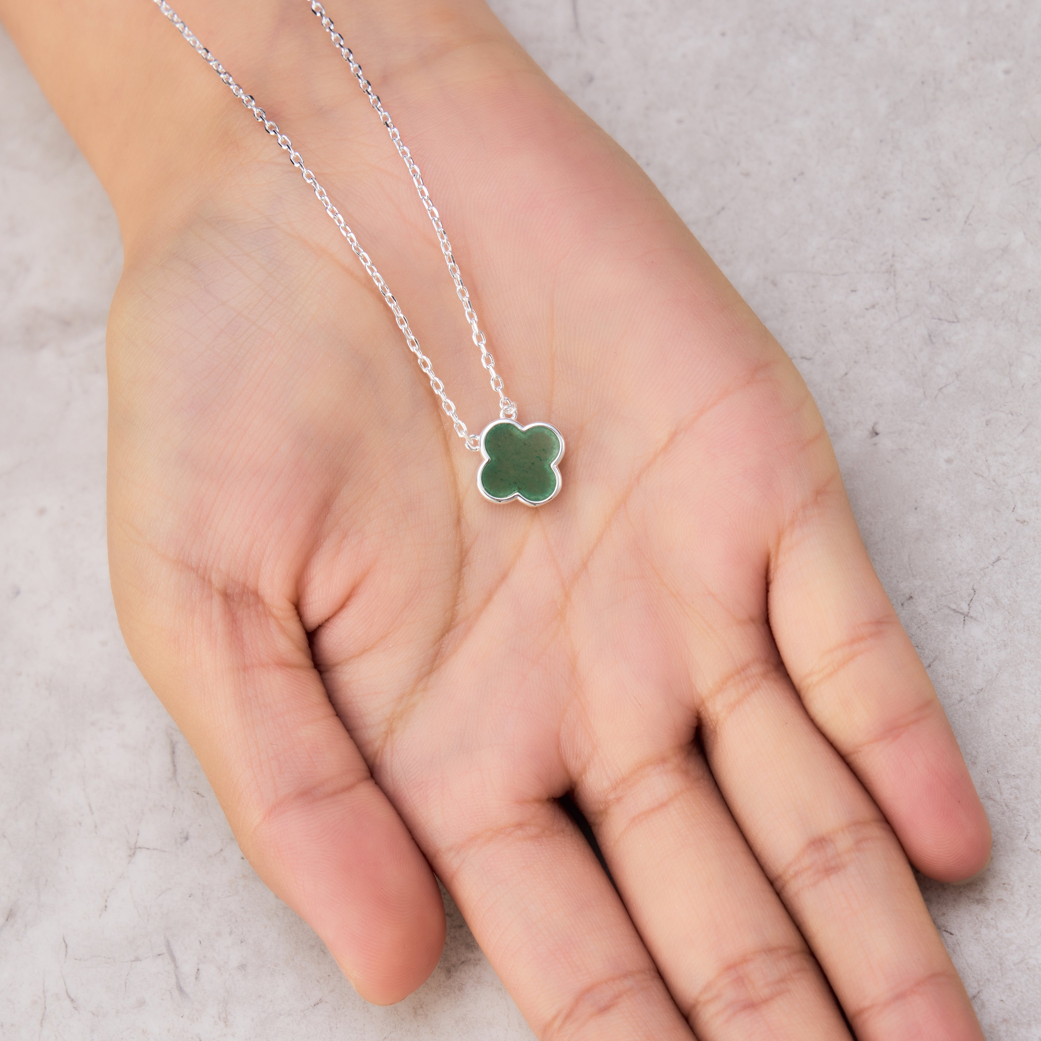 Green Aventurine Gemstone Clover Necklace