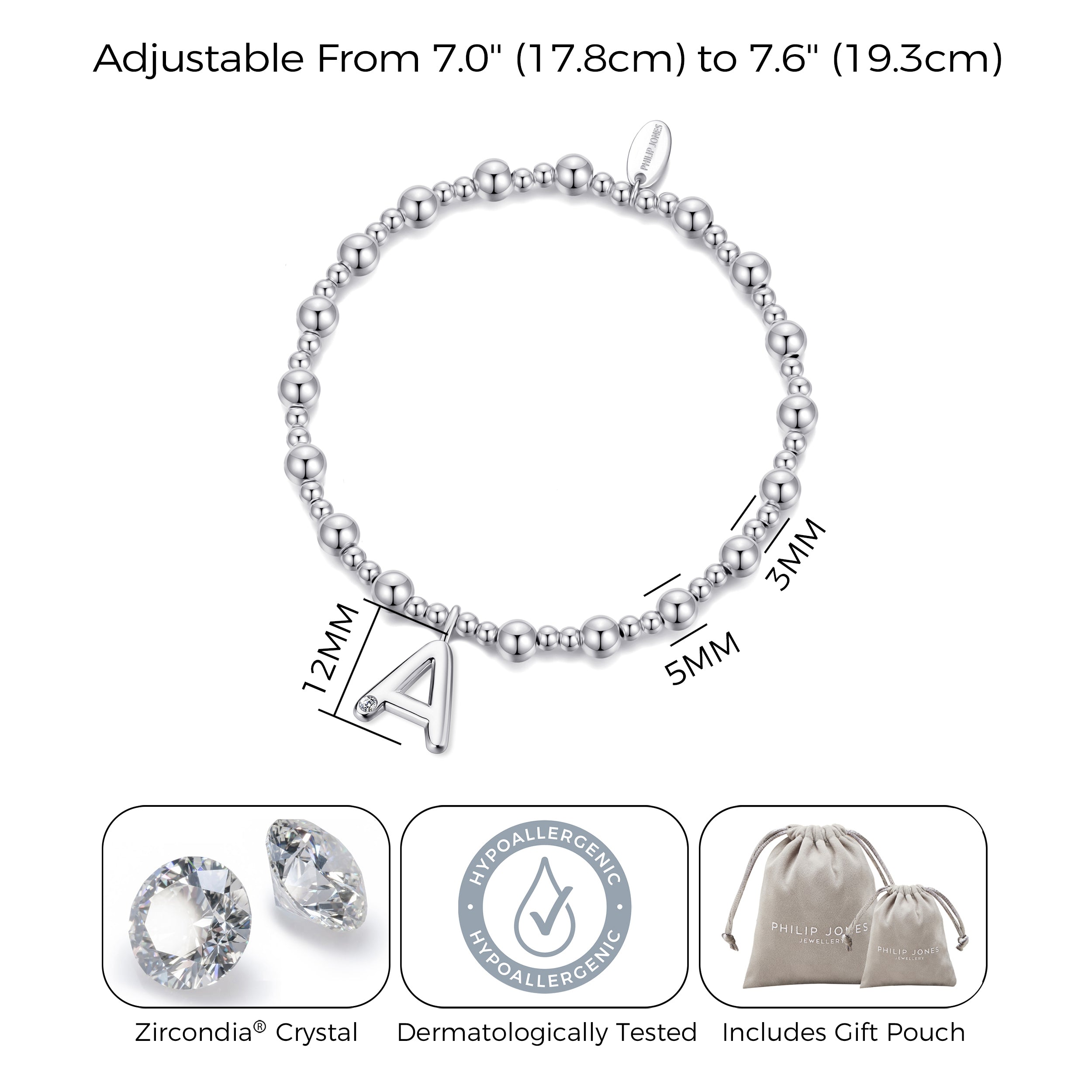 Letter A Initial Stretch Bracelet Created with Zircondia® Crystals