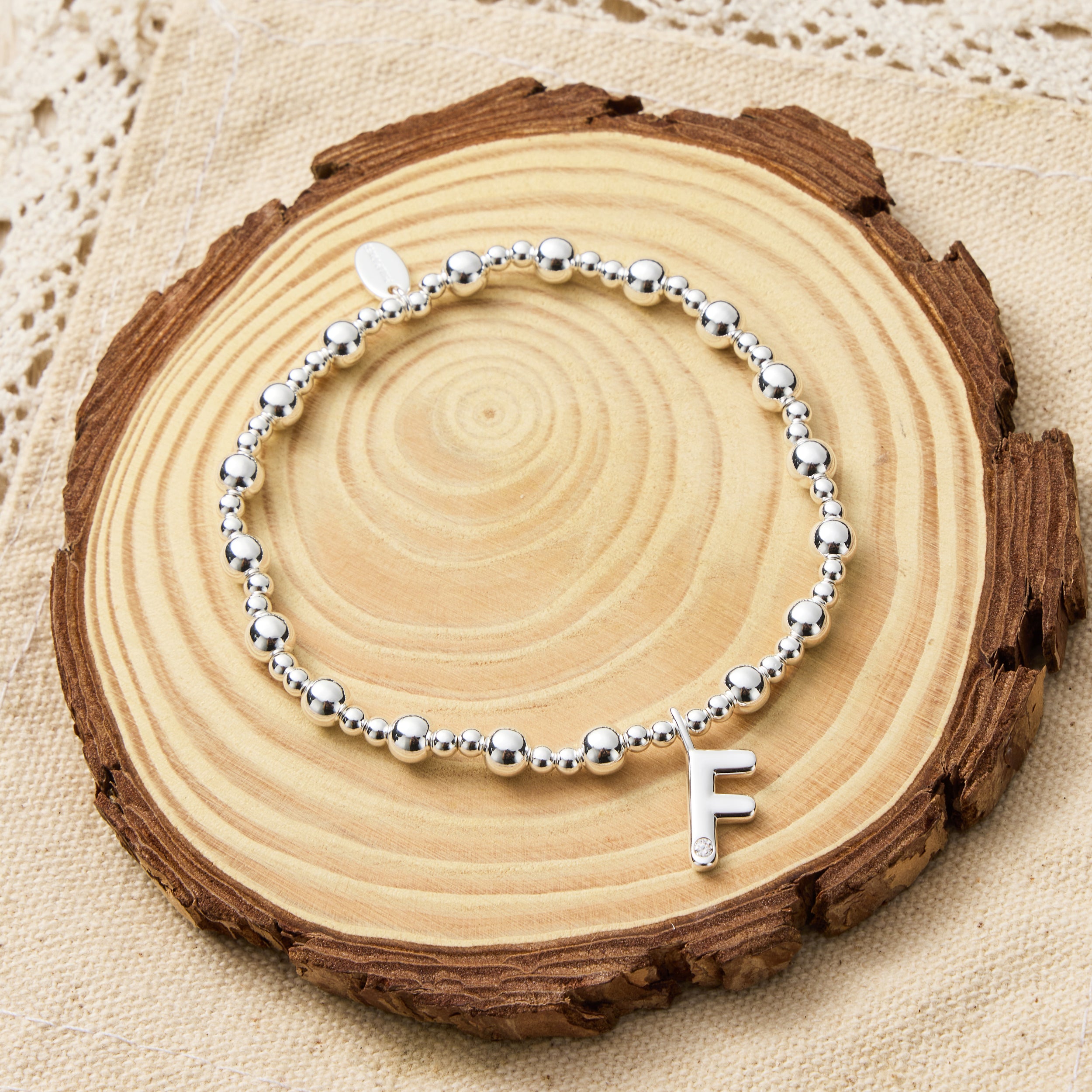 Letter F Initial Stretch Bracelet Created with Zircondia® Crystals