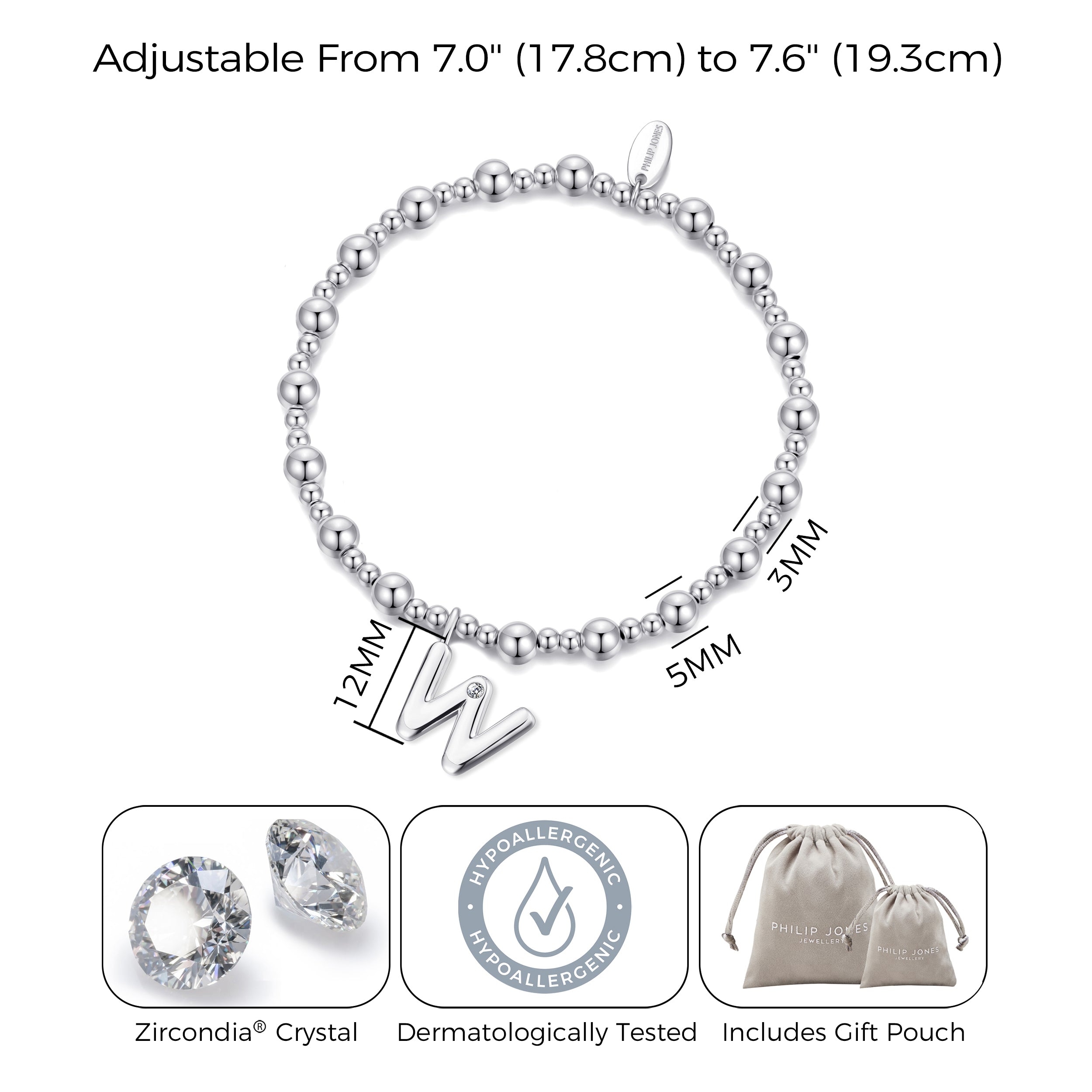 Letter W Initial Stretch Bracelet Created with Zircondia® Crystals