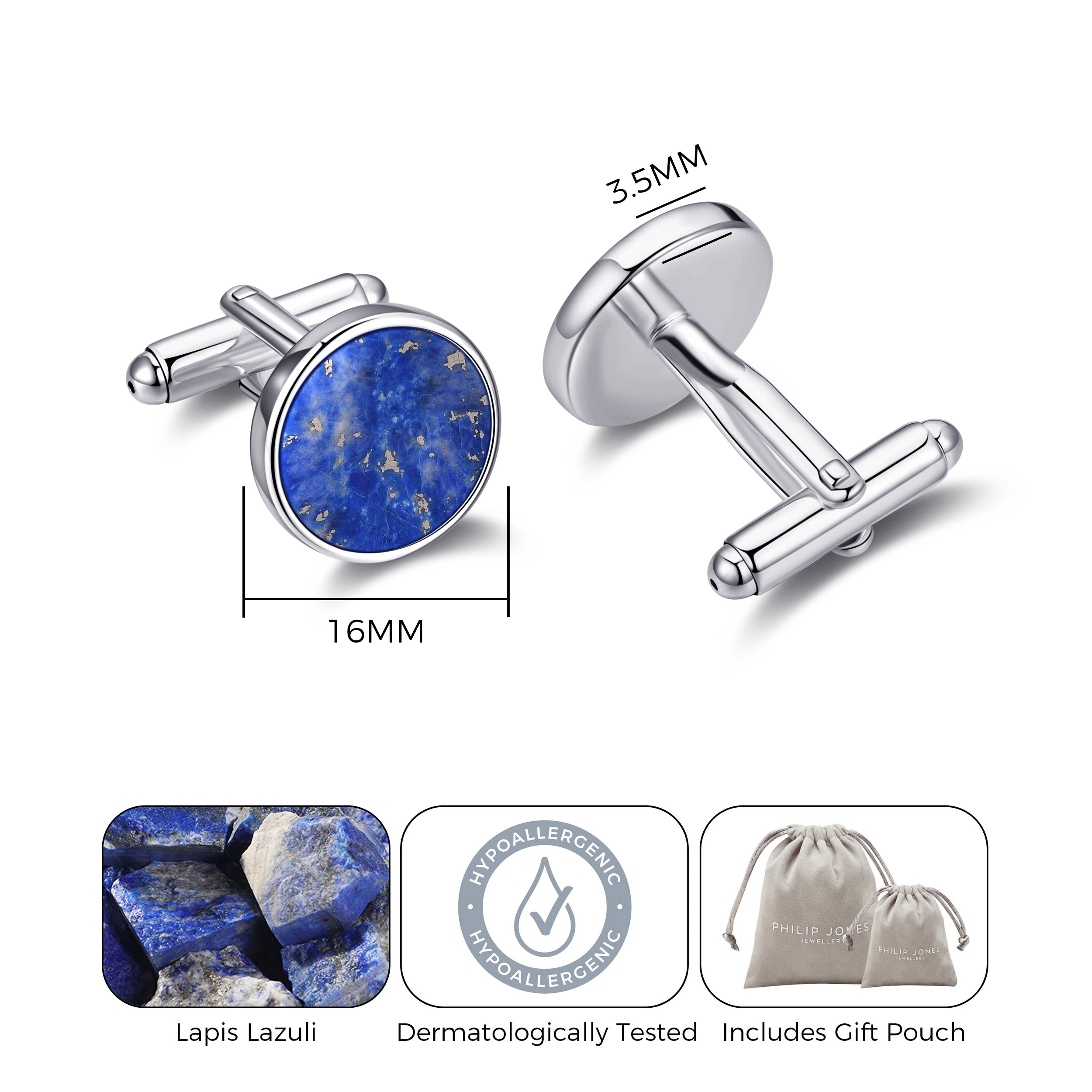 Men's Lapis Gemstone Cufflinks