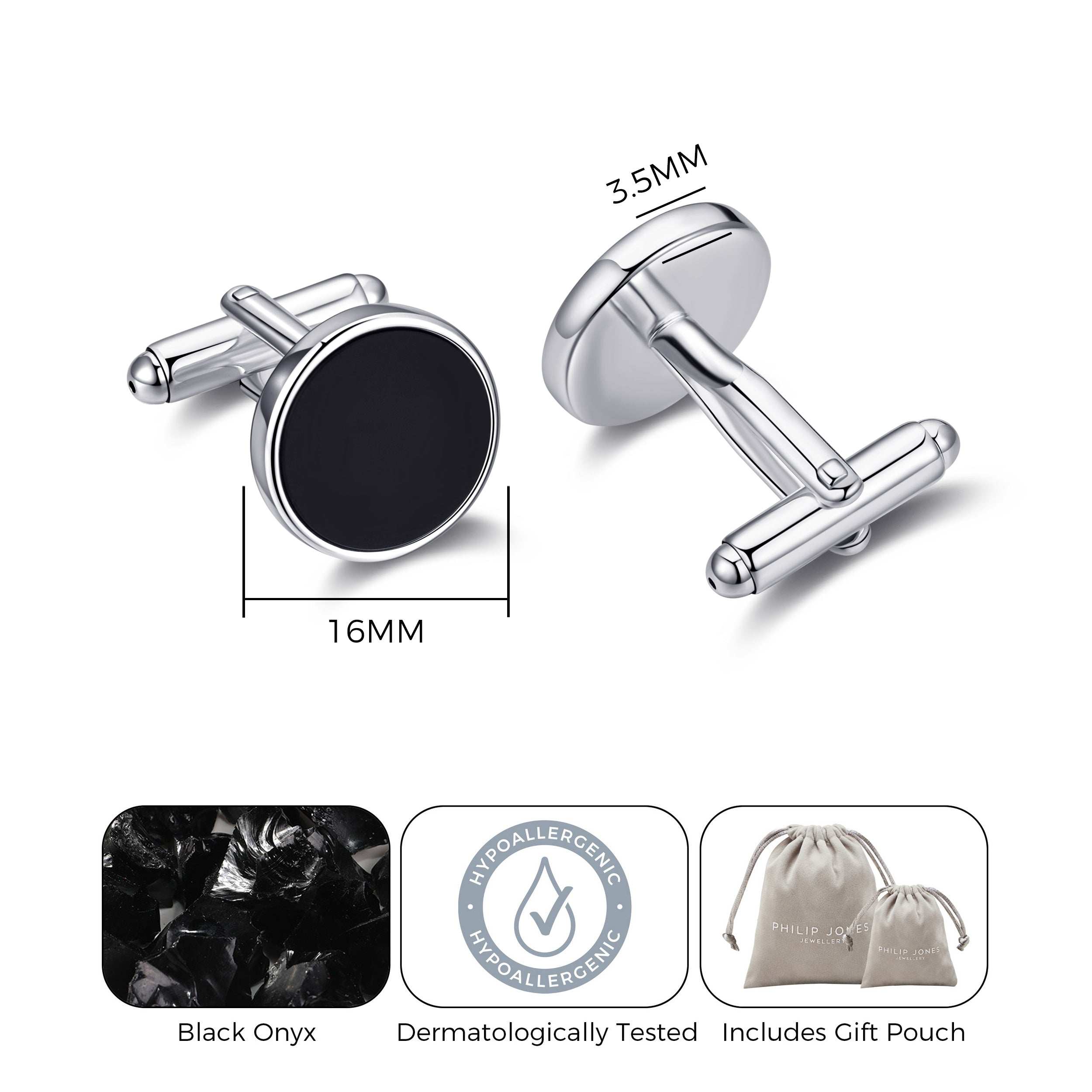 Men's I Couldn't Say I Do Without You Black Onyx Gemstone Cufflinks