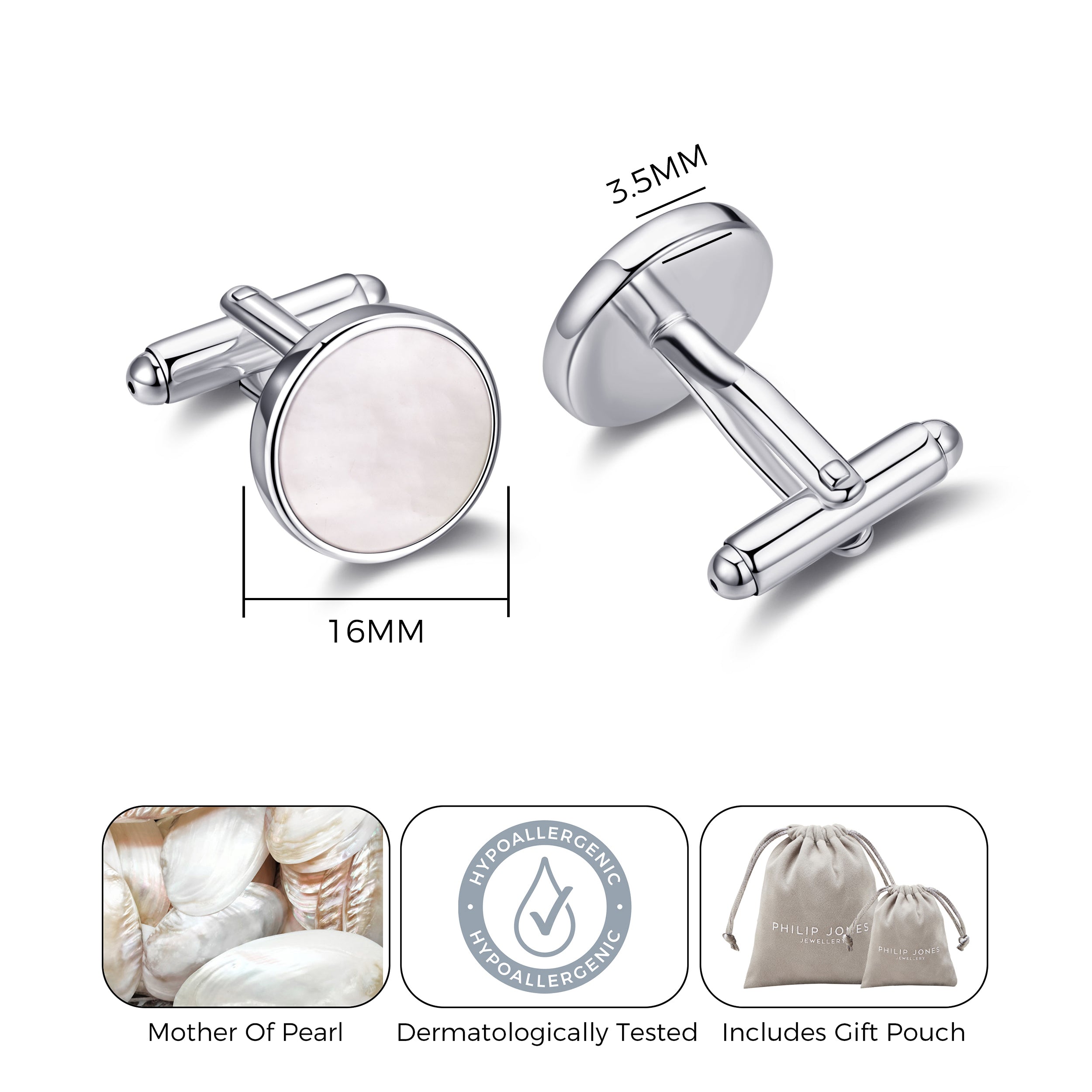 Men's I Couldn't Say I Do Without You Mother of Pearl Gemstone Cufflinks