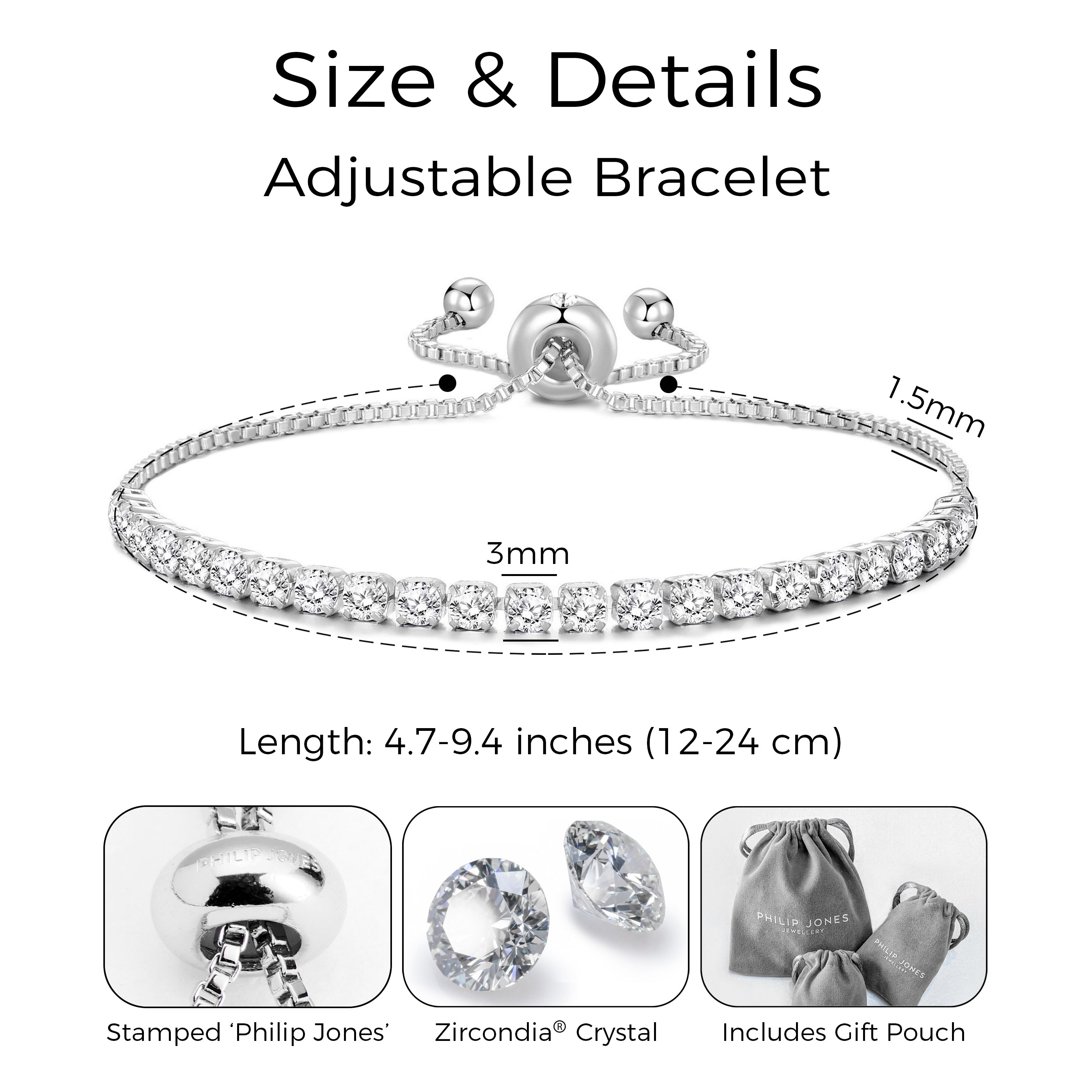 Silver Plated Solitaire Friendship Bracelet Created with Zircondia® Crystals