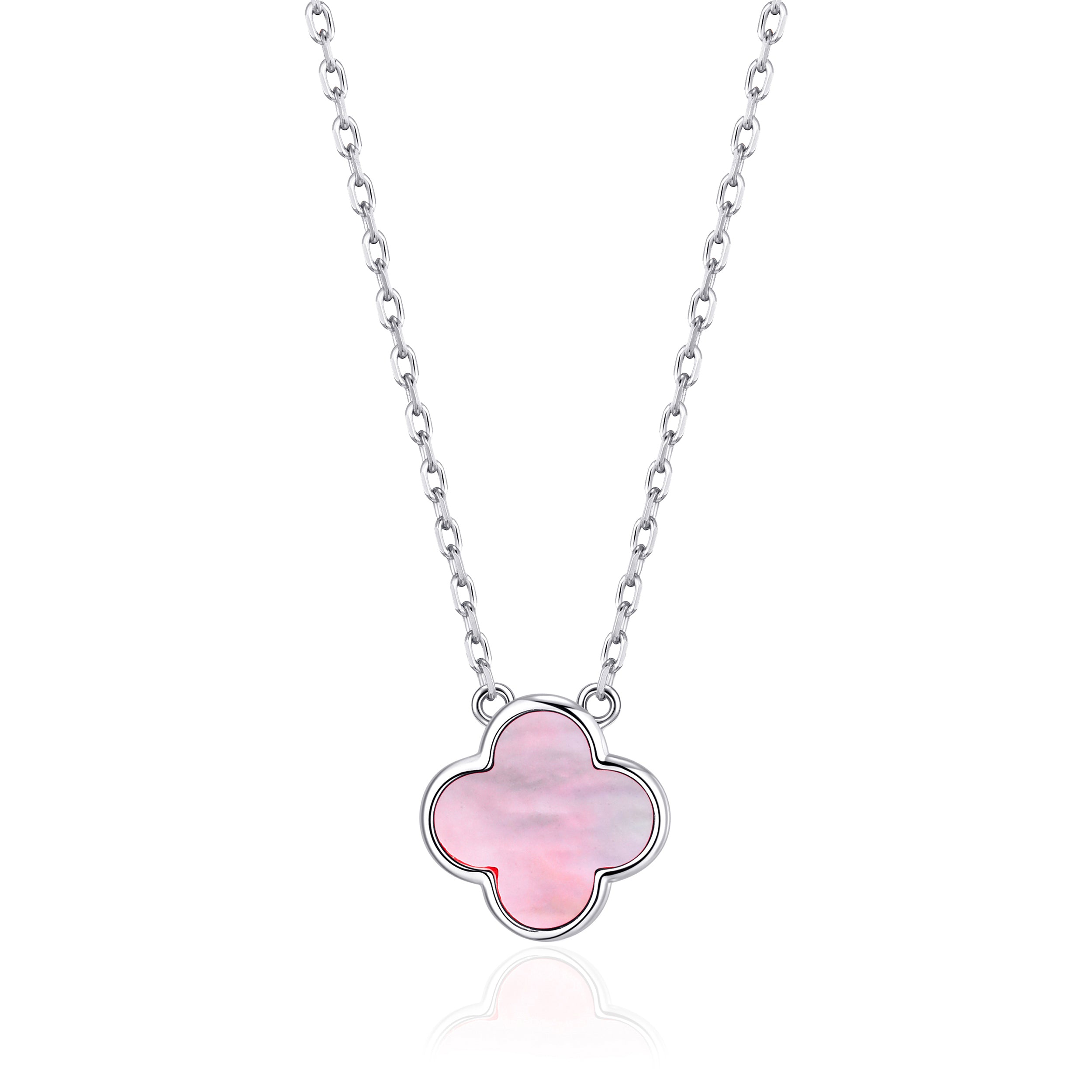 Pink Mother of Pearl Gemstone Clover Necklace