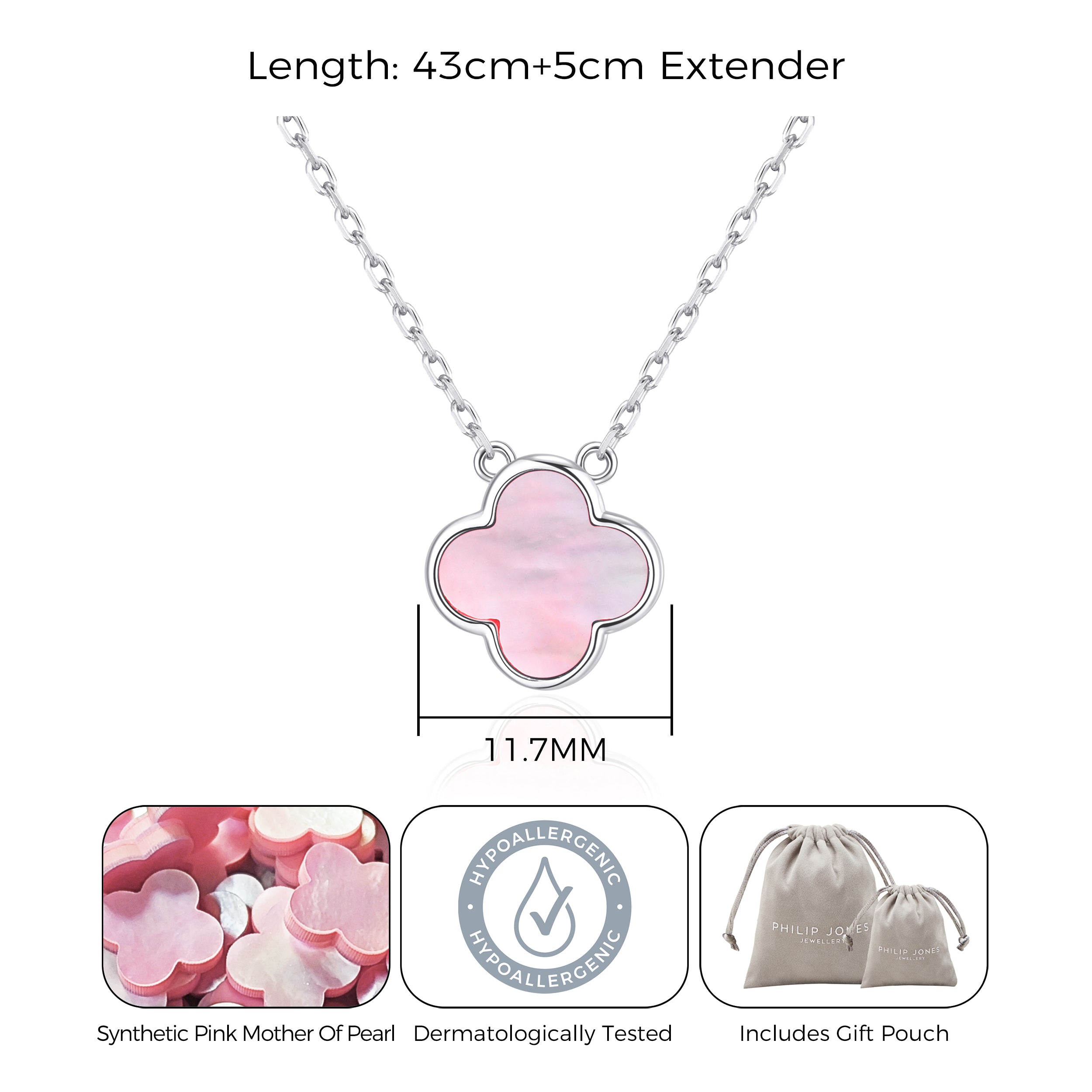 Pink Mother of Pearl Gemstone Clover Necklace