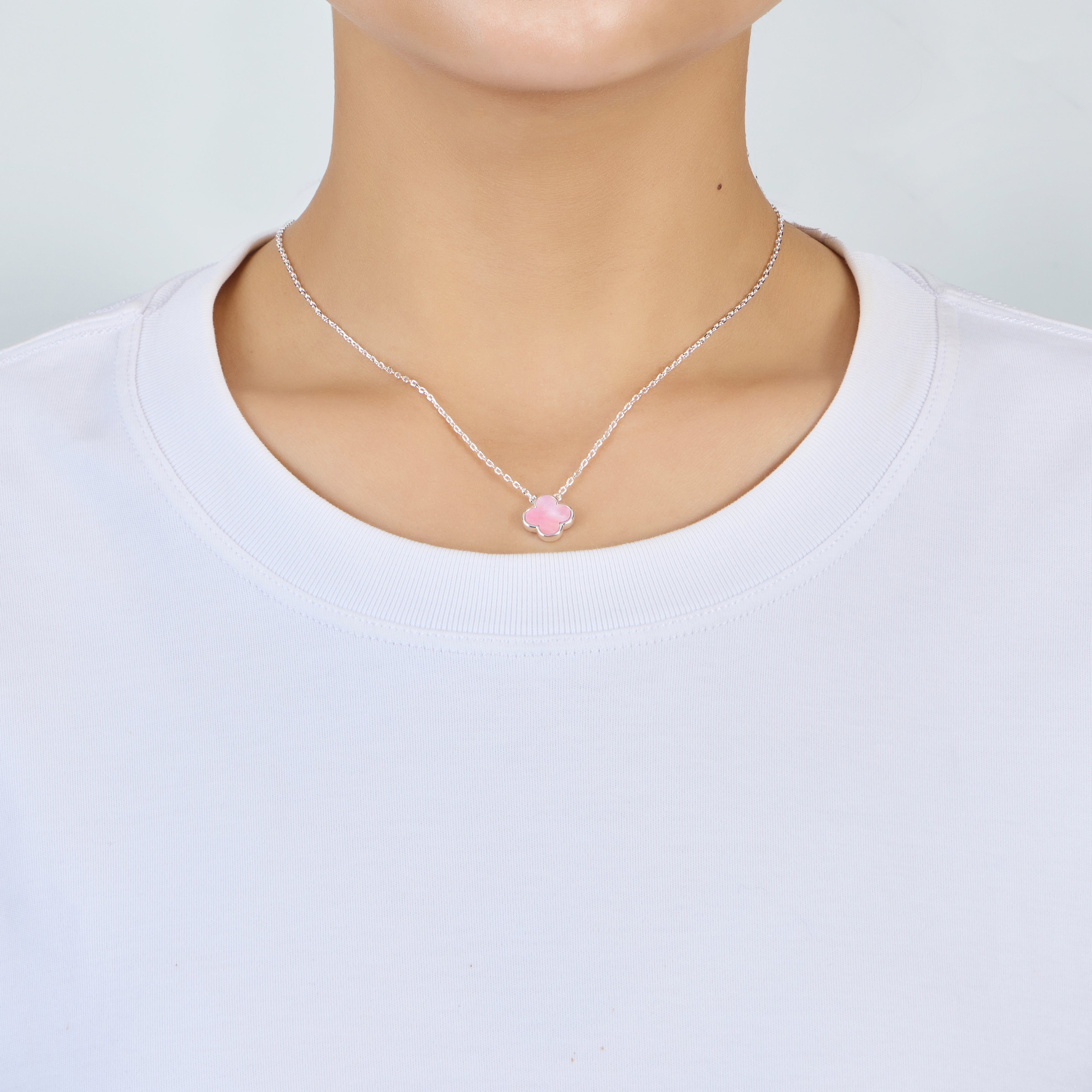 Pink Mother of Pearl Gemstone Clover Necklace