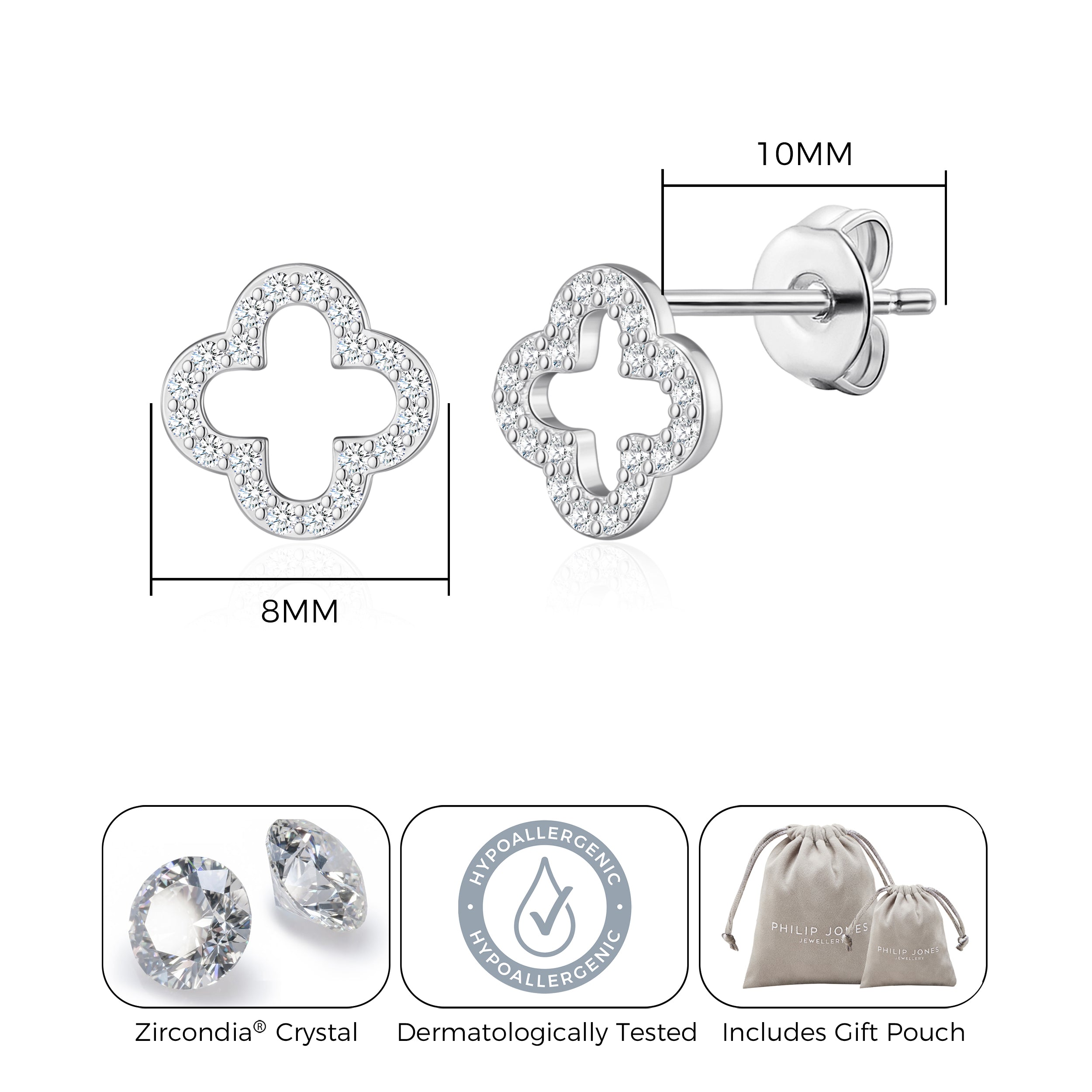 Silver Plated Clover Earrings Created with Zircondia® Crystals