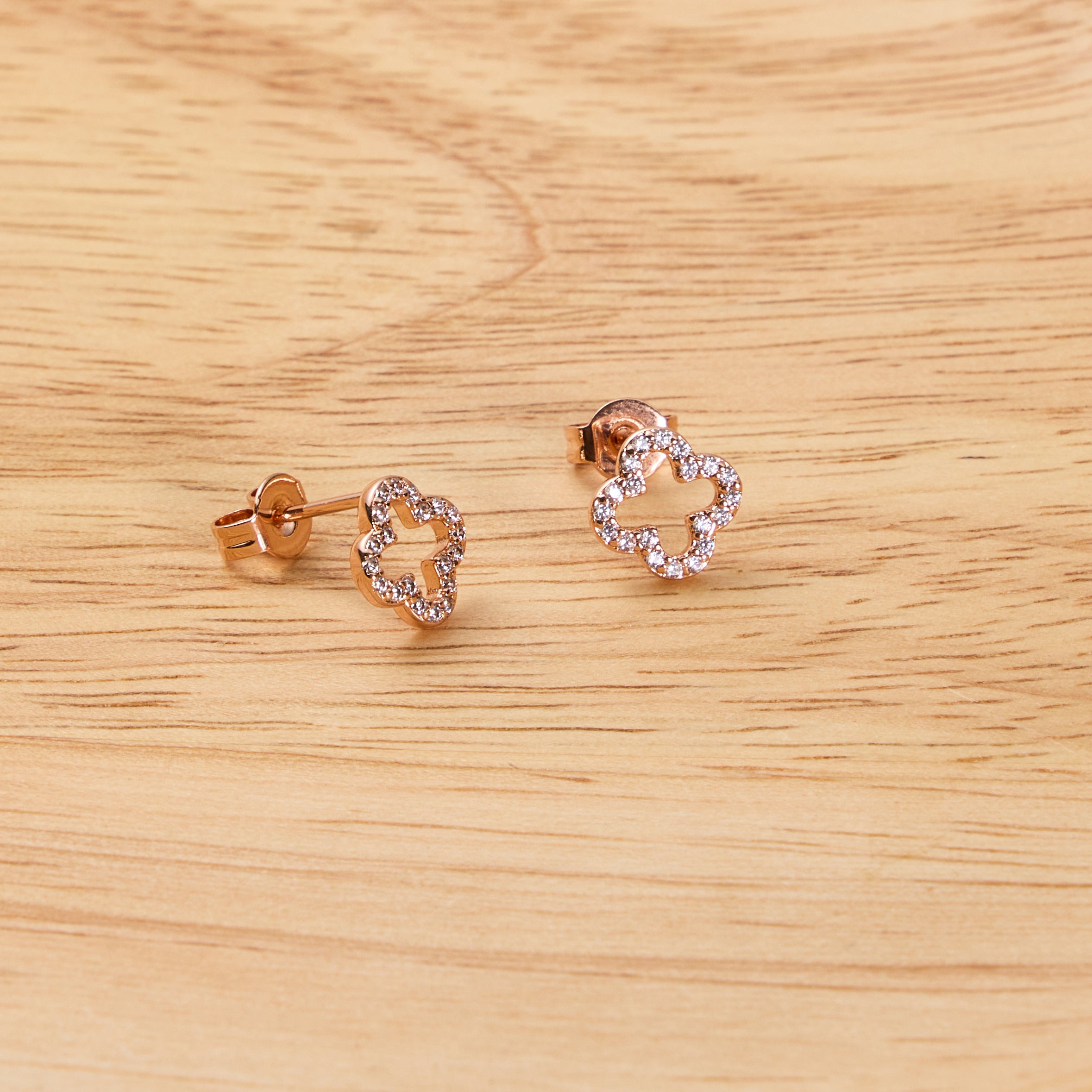 Rose Gold Plated Clover Earrings Created with Zircondia® Crystals