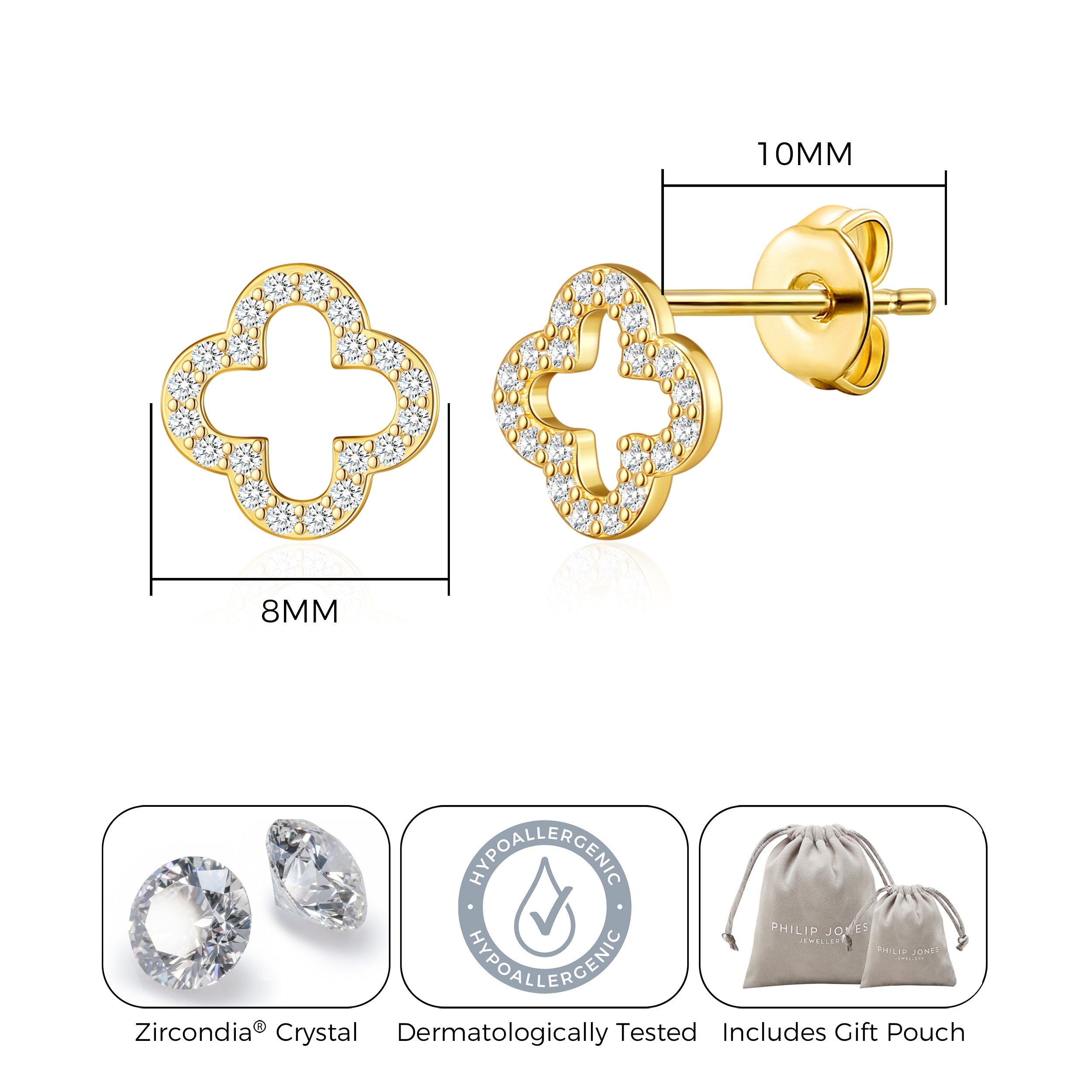 Gold Plated Clover Earrings Created with Zircondia® Crystals