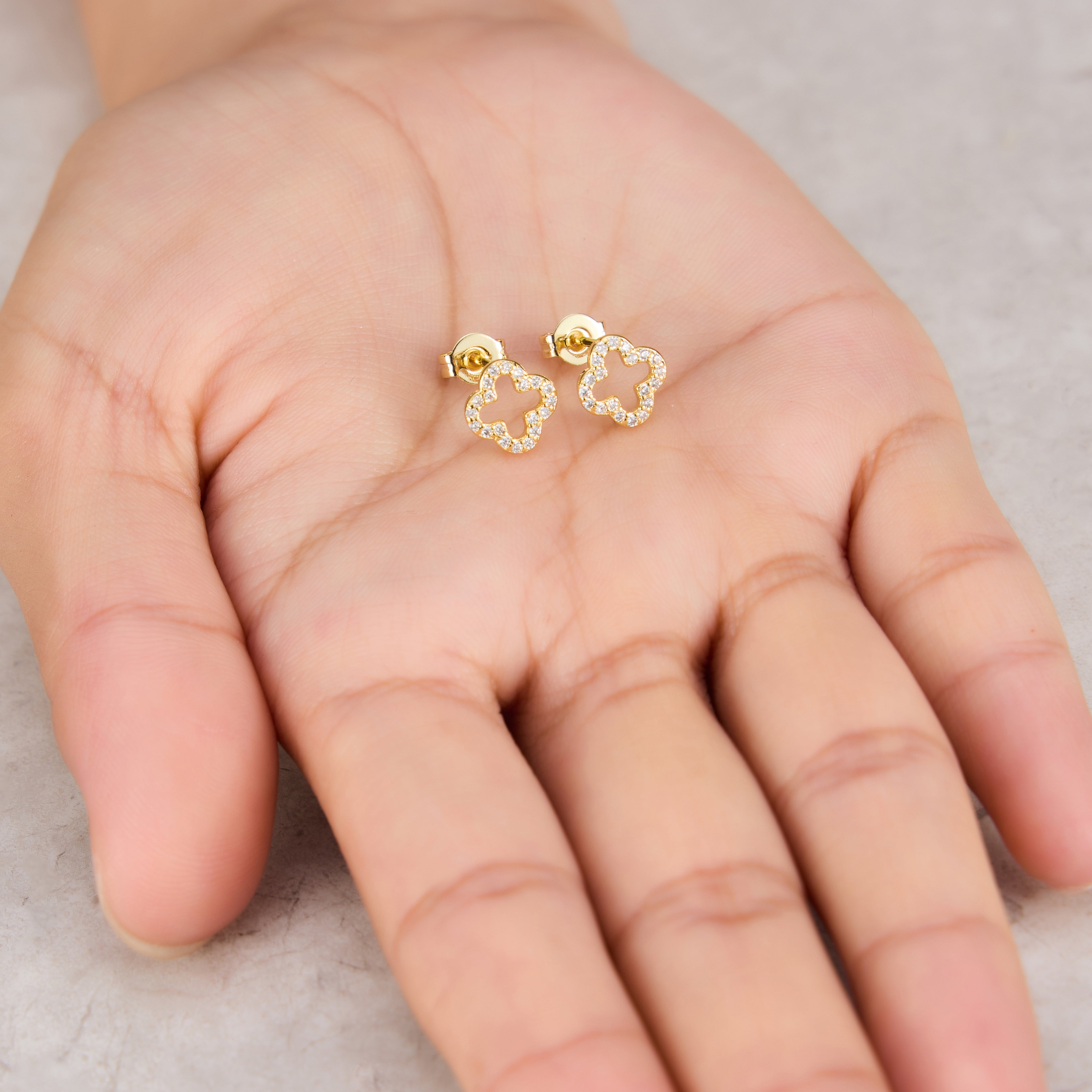 Gold Plated Clover Earrings Created with Zircondia® Crystals