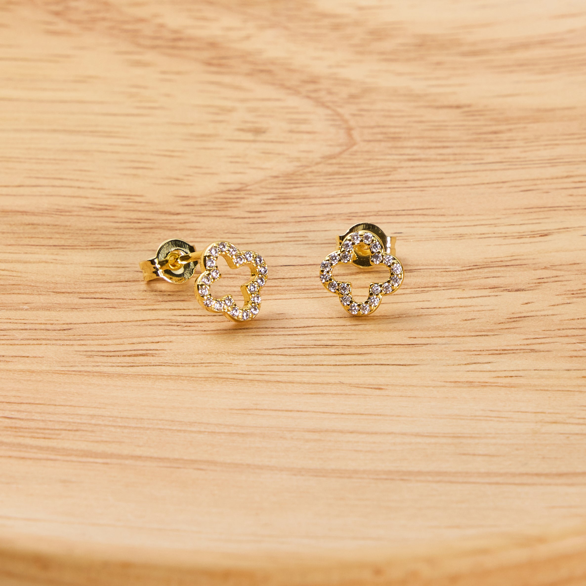 Gold Plated Clover Earrings Created with Zircondia® Crystals