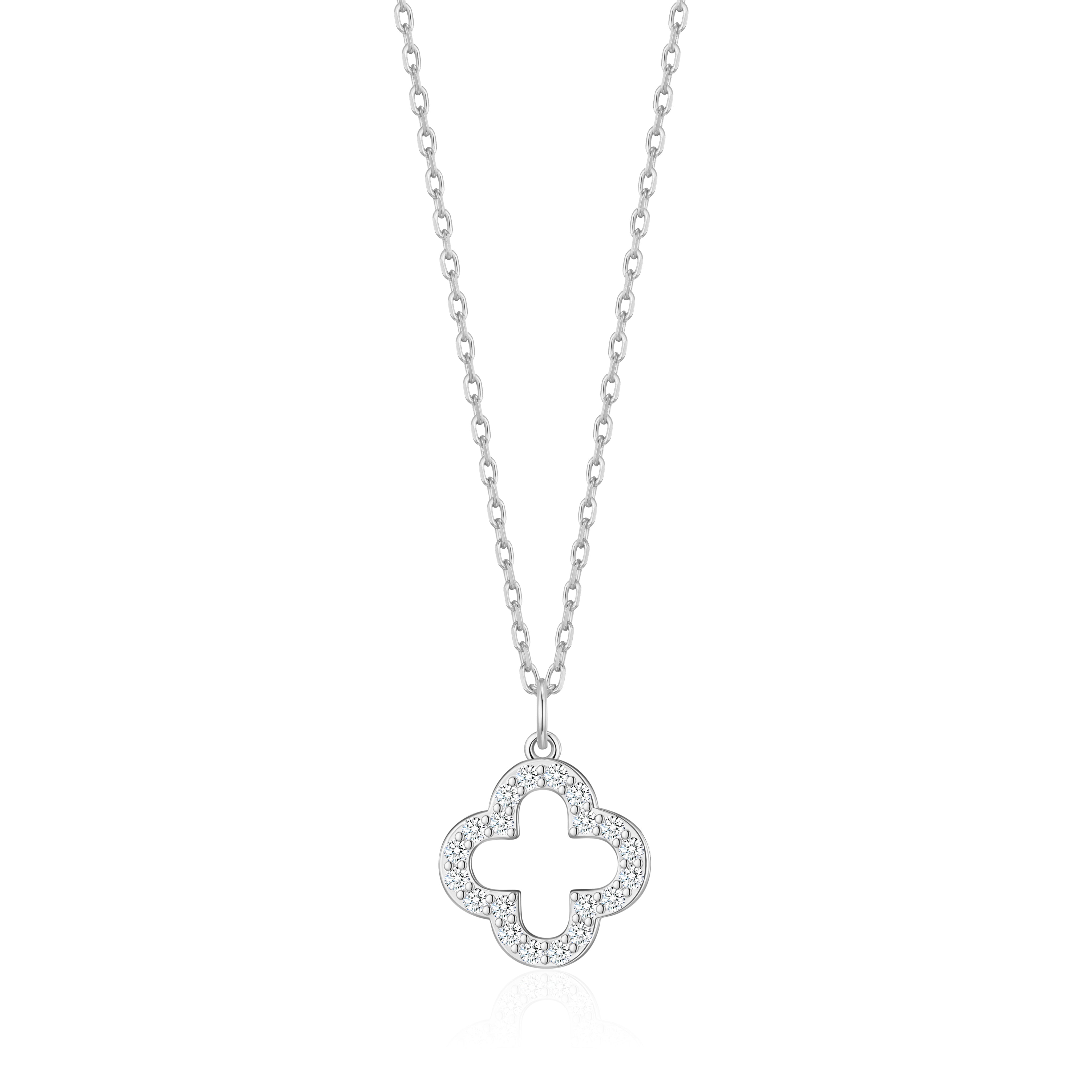 Silver Plated Clover Necklace Created with Zircondia® Crystals