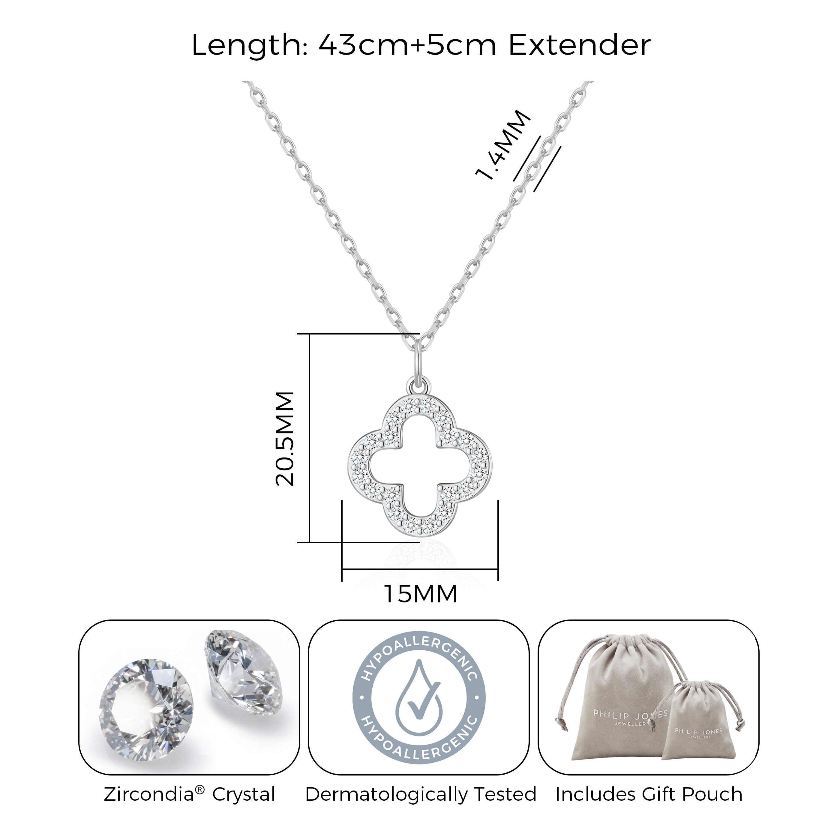 Silver Plated Clover Necklace Created with Zircondia® Crystals